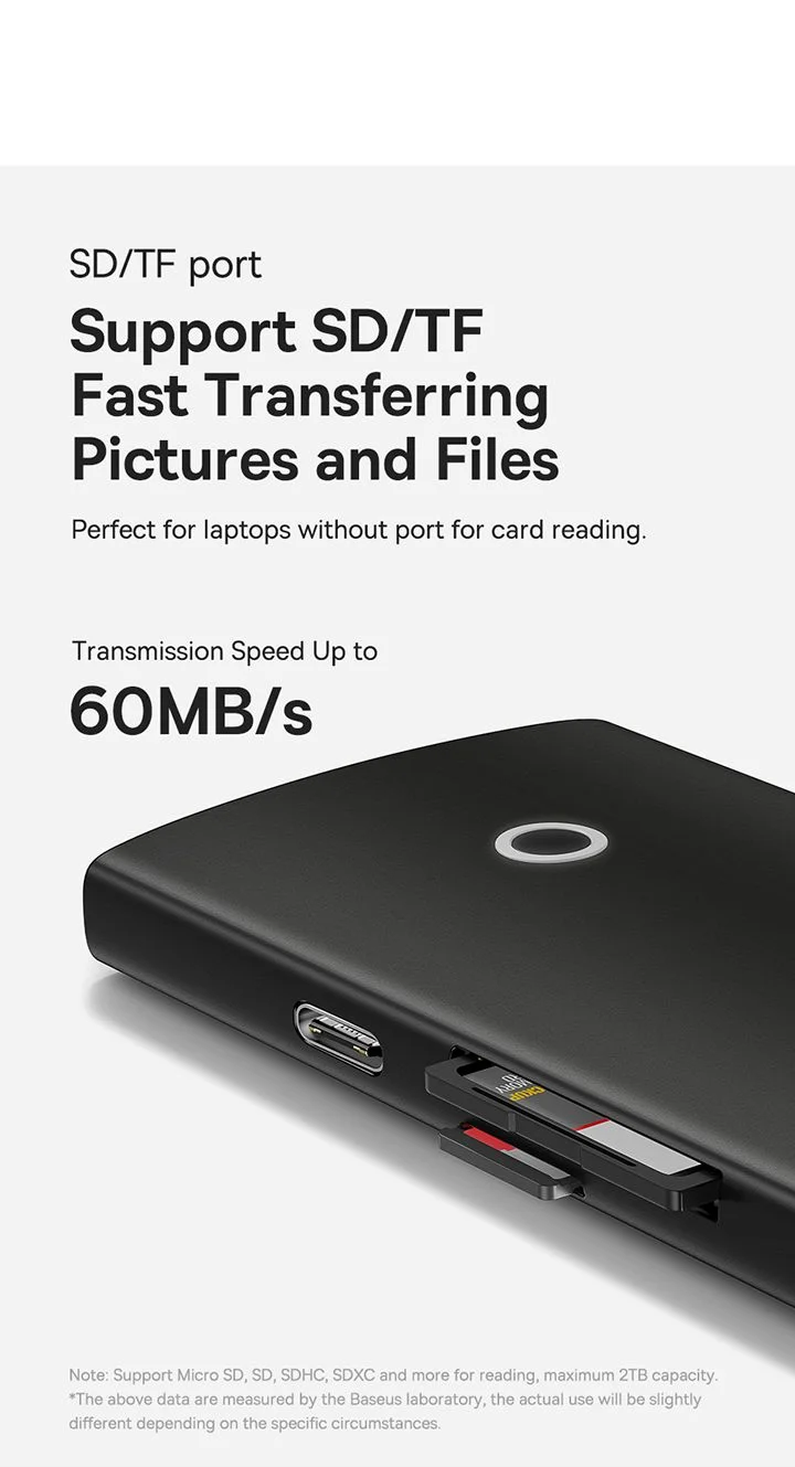 محطة إرساء وموزع Type-C Baseus Lite Series 6 منافذ HDMI وUSB 3.0 وPD وSD/TF باللون الأسود - Image 18