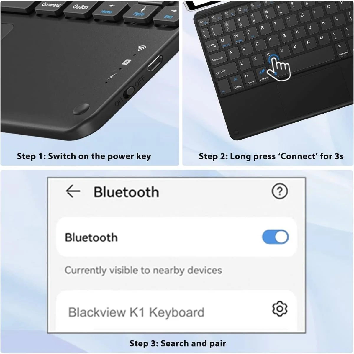 لوحة مفاتيح BlackView K1 بلوتوث مع لوحة لمس وتخطيط QWERTY لأجهزة iOS وAndroid وWindows - Image 5