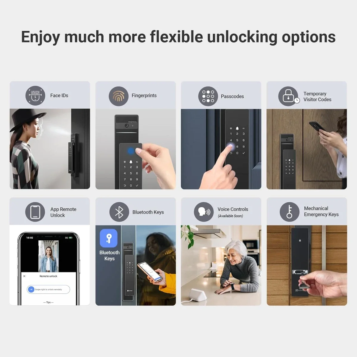 قفل باب ذكي Ezviz DL50FVS (6068) 8 في 1 بتعرّف ثلاثي الأبعاد على الوجه، ذاكرة 8GB، رؤية ليلية 2 متر وتحكم عبر التطبيق - Thumbnail 9