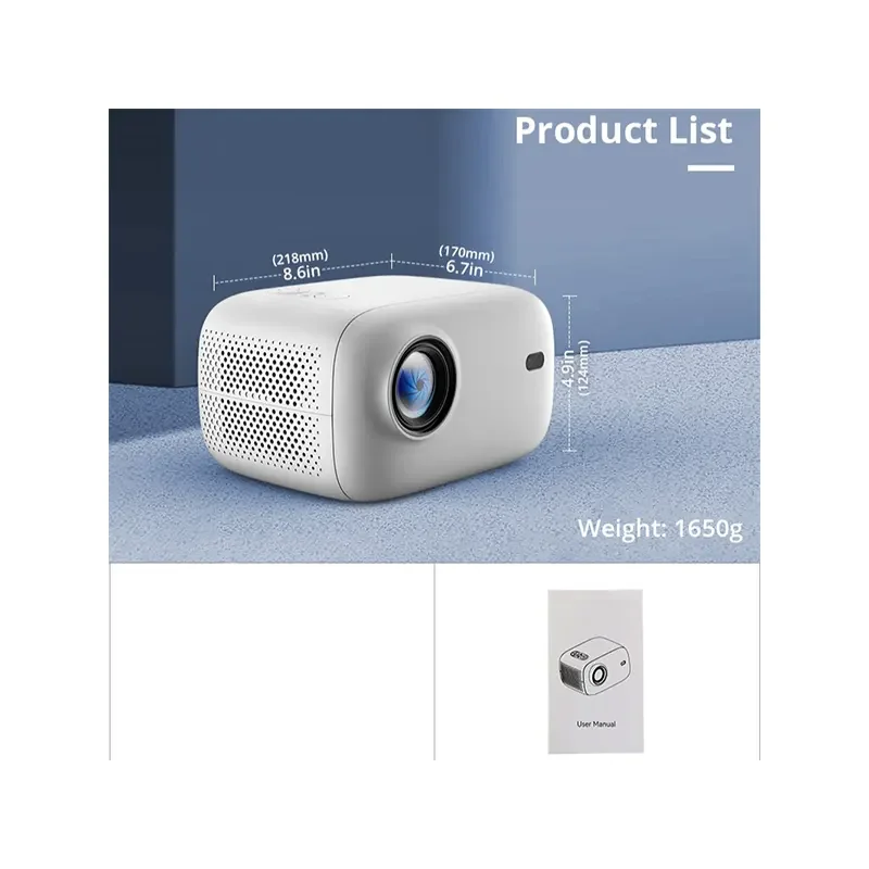 بروجكتر LCD L009 L009AA بدقة 1080p وسطوع 300 ANSI لومن، Wi-Fi وBluetooth وكاست ومدخل HDMI ومخرج صوت، تخزين 8GB ورام 1GB وAndroid 13 - Thumbnail 3