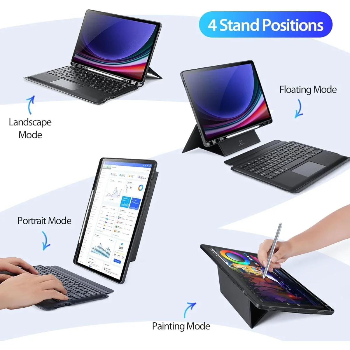 غطاء كيبورد DUX DUCIS DK Series لتابلت Samsung Tab S9 11 إنش مع لوحة لمس بلوتوث وتخطيط عربي-إنجليزي أسود، 80 ساعة - Image 6