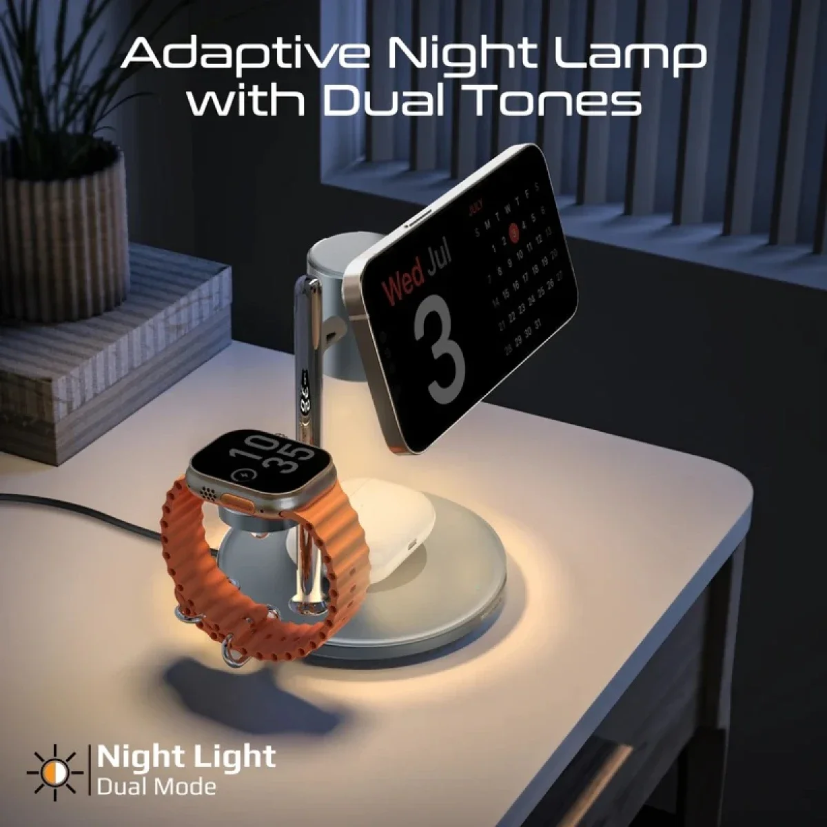 Promate Synergy-3 4-in-1 Qi2 MagSafe Compatible Wireless Charging Station with Night Lamp - Black - Thumbnail 6