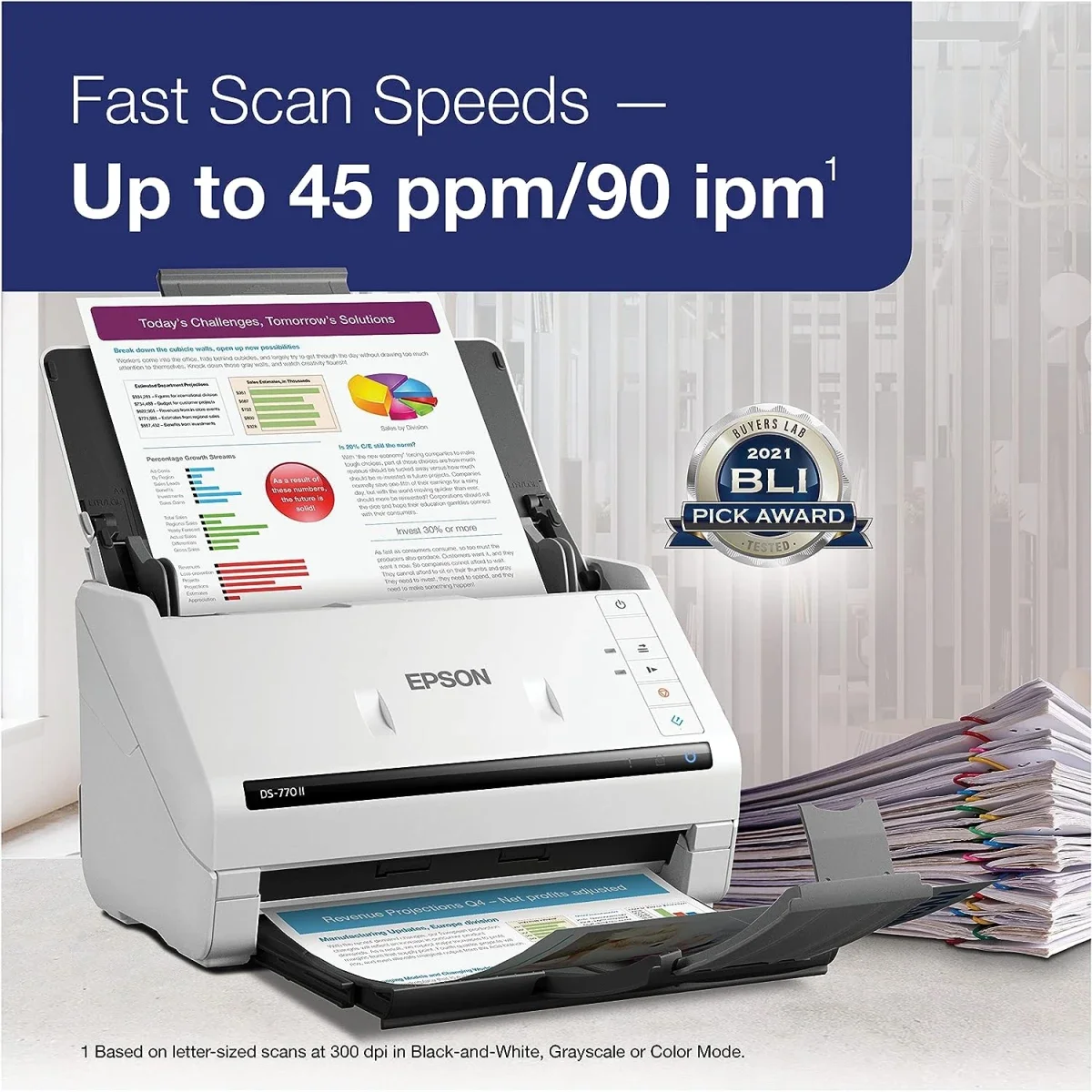 ماسح مستندات EPSON ملون مزدوج الوجه مع مغذي تلقائي 100 ورقة وسرعة 45 صفحة/دقيقة DS-770 II - Thumbnail 2