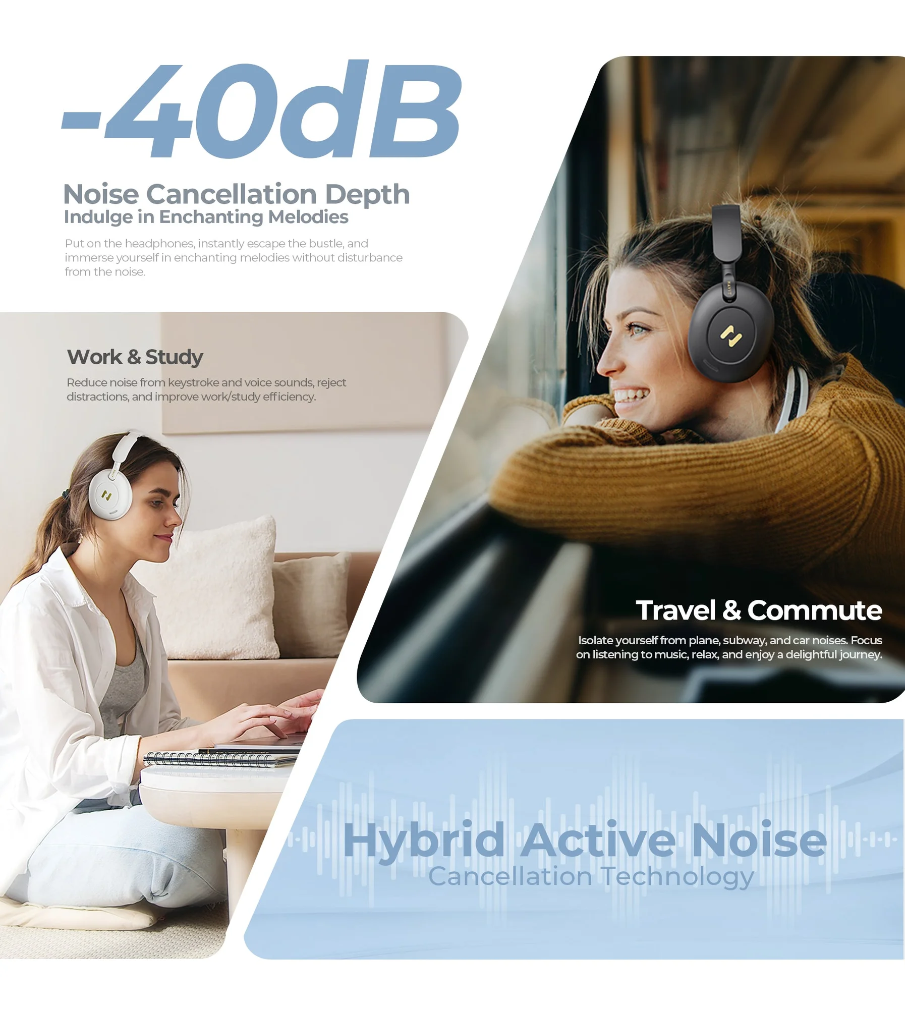 HAVIT H655BT PRO ANC Wireless Over-Ear Noise Cancelling Headphones - Thumbnail 11