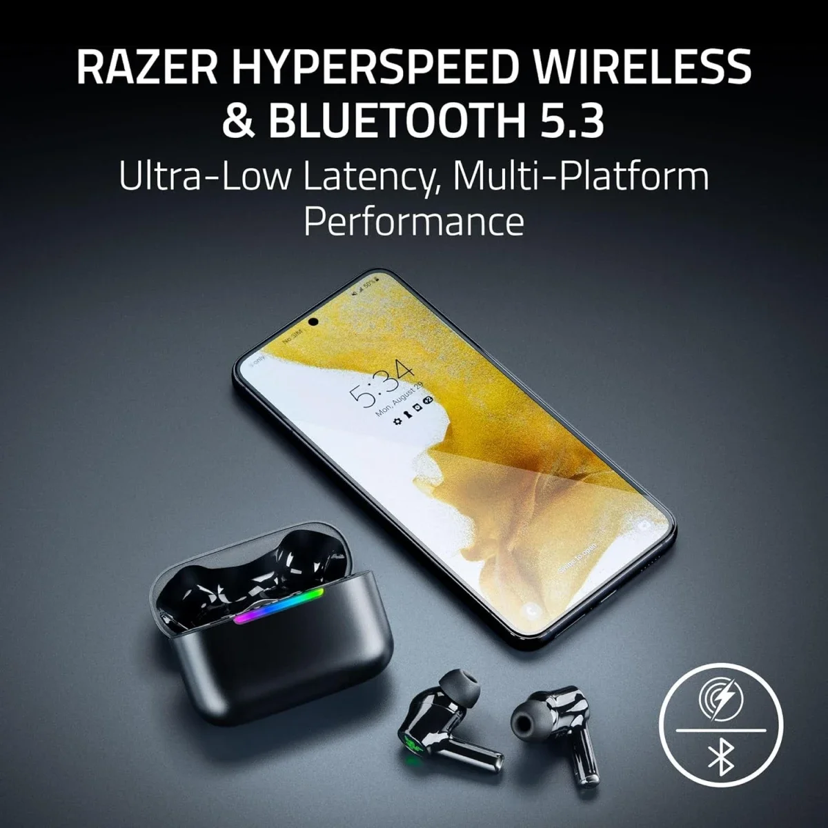 سماعات ألعاب لاسلكية Razer Hammerhead V3 X HyperSpeed بتقنية 2.4GHz وBluetooth 5.3، أسود - Image 2