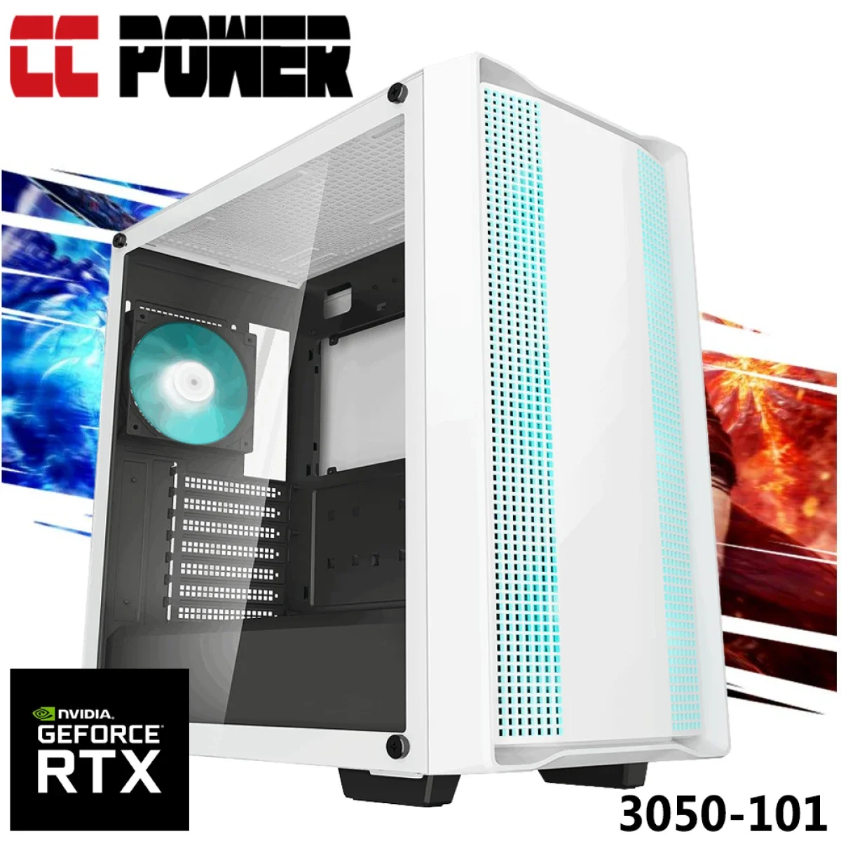كمبيوتر ألعاب City Center Computers CC Power 3050-101 بمعالج AMD Ryzen 5 5500 وكرت RTX 3050 وذاكرة 16GB وSSD سعة 500 GB باللون الأبيض - Image 1