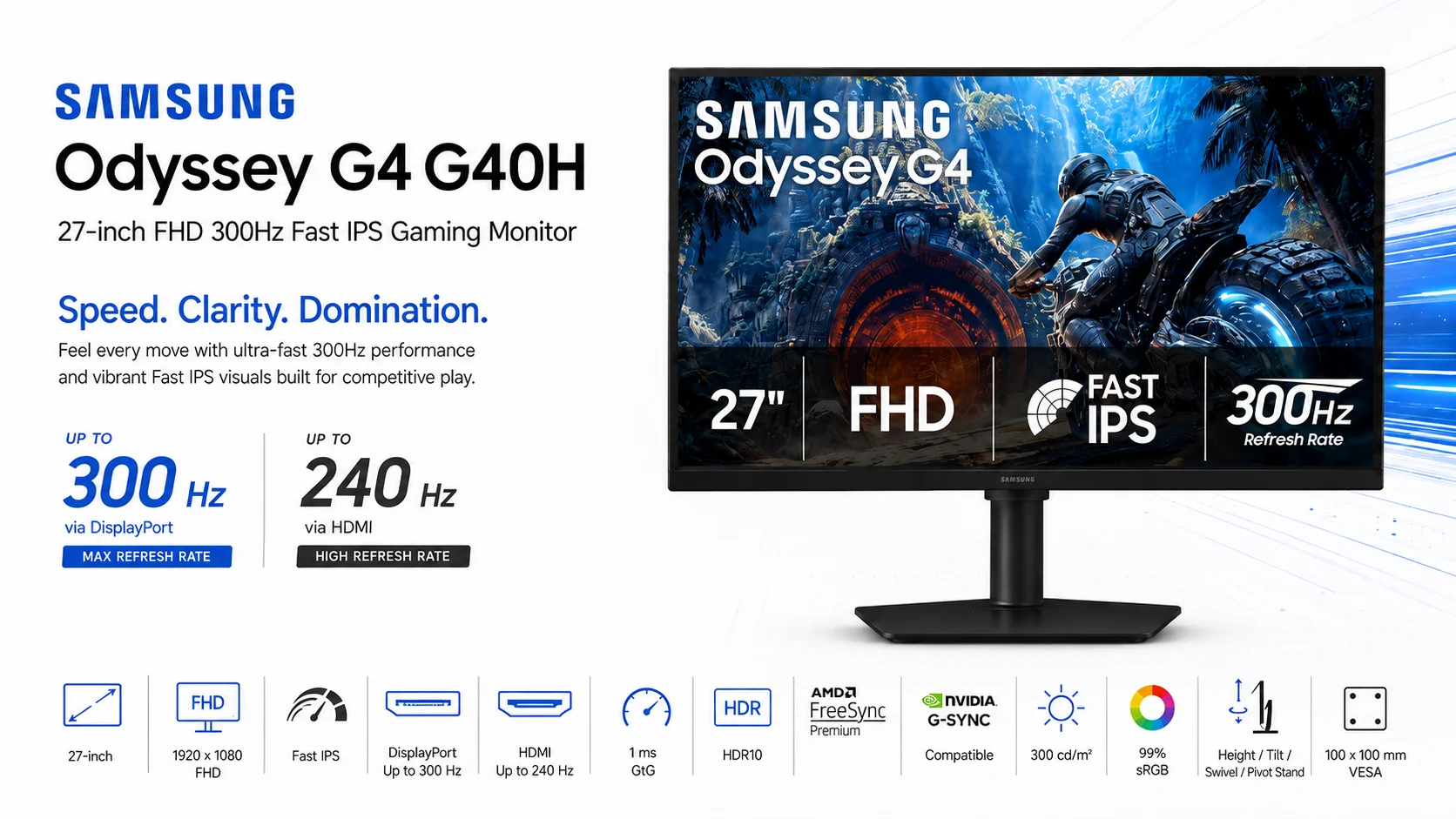 شاشة ألعاب Samsung Odyssey G4 G40H مقاس 27 إنش FHD بتردد 300 هرتز Fast IPS باللون الأسود - Image 12