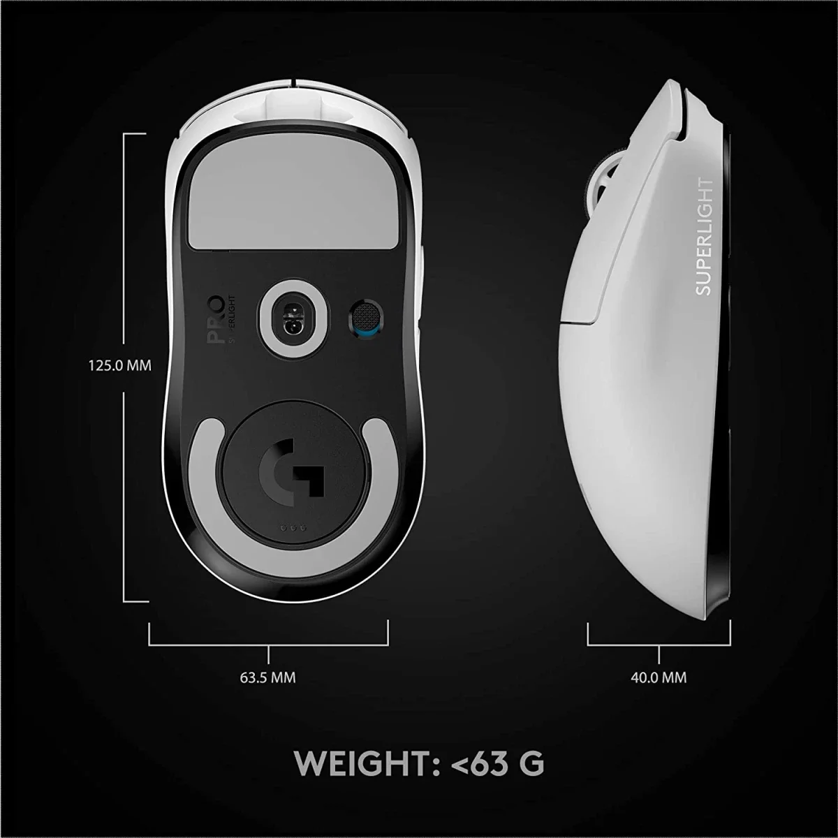 ماوس ألعاب لاسلكي Logitech G PRO X SUPERLIGHT بمستشعر HERO 25K ودقة 25,600 DPI و5 أزرار أبيض - Thumbnail 9