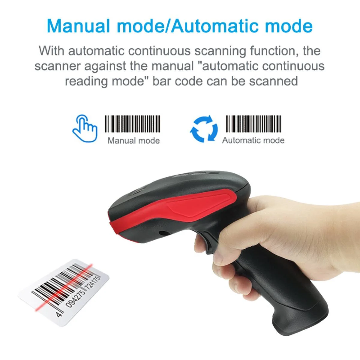 RiCODE AK277B 2D Wireless Barcode Scanner 2.4G CMOS Hand-Free Red & Black - Image 5