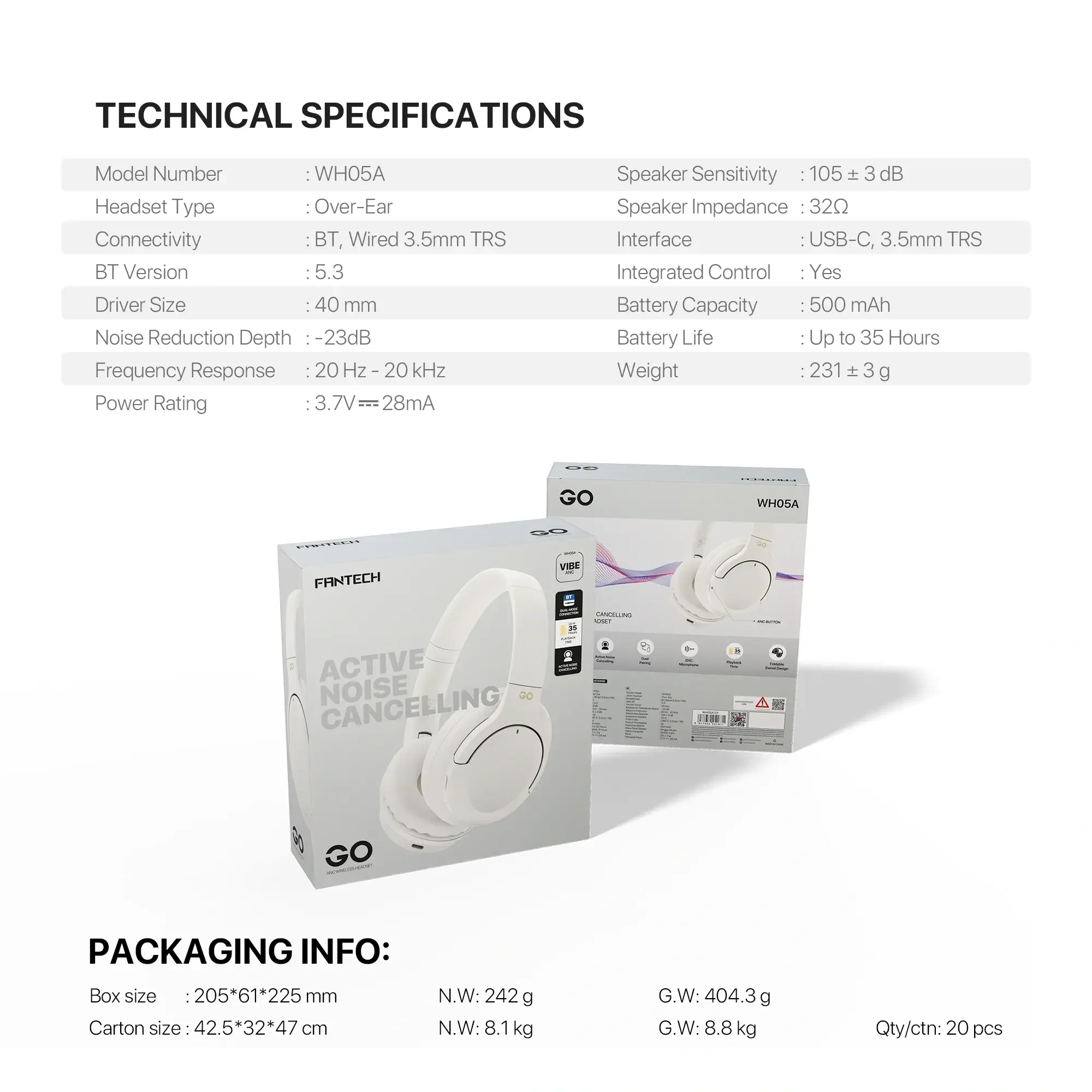 Fantech WH05A GO VIBE ANC Wireless Headset White - Thumbnail 7