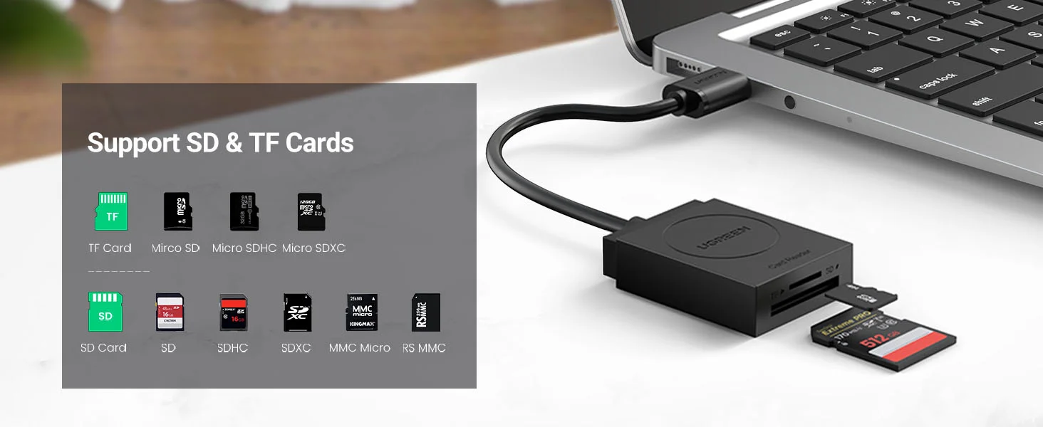 قارئ بطاقات Ugreen CR127 / 20250 2 في 1 USB 3.0 لبطاقات SD وTF microSD - Image 12