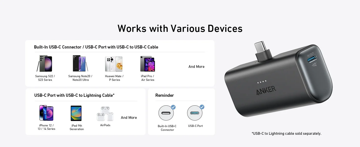 باور بانك Anker Nano A1653H21 سعة 5000mAh بقدرة 22.5W مع موصل USB-C مدمج باللون الأبيض Shell White - Image 7