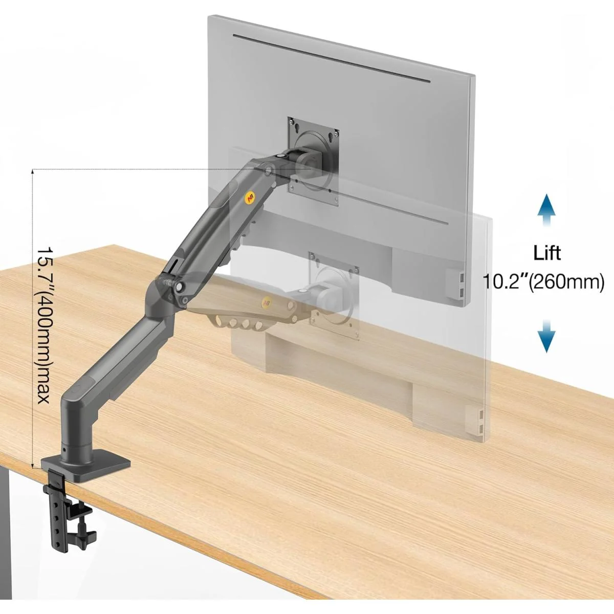 North Bayou NB F80 Ergonomic Single Monitor Desk Mount Arm for 17-30 Inch Displays, 2-9kg - Thumbnail 3