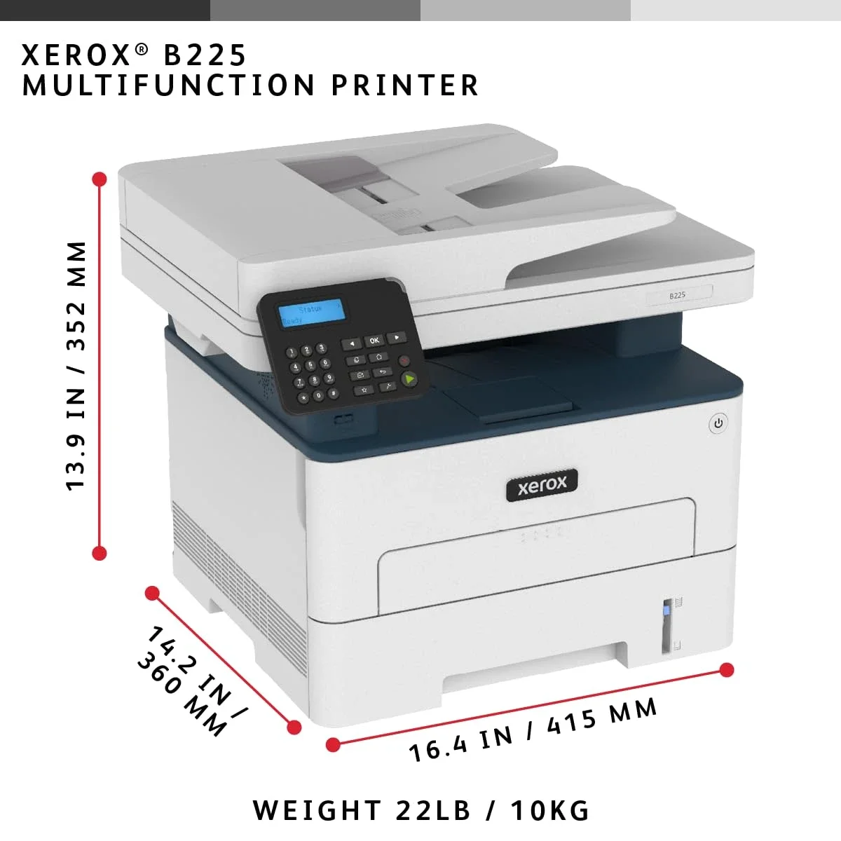 طابعة متعددة الوظائف Xerox B225 ليزر أحادية اللون لاسلكية مزدوجة الطباعة 36 PPM - Image 2