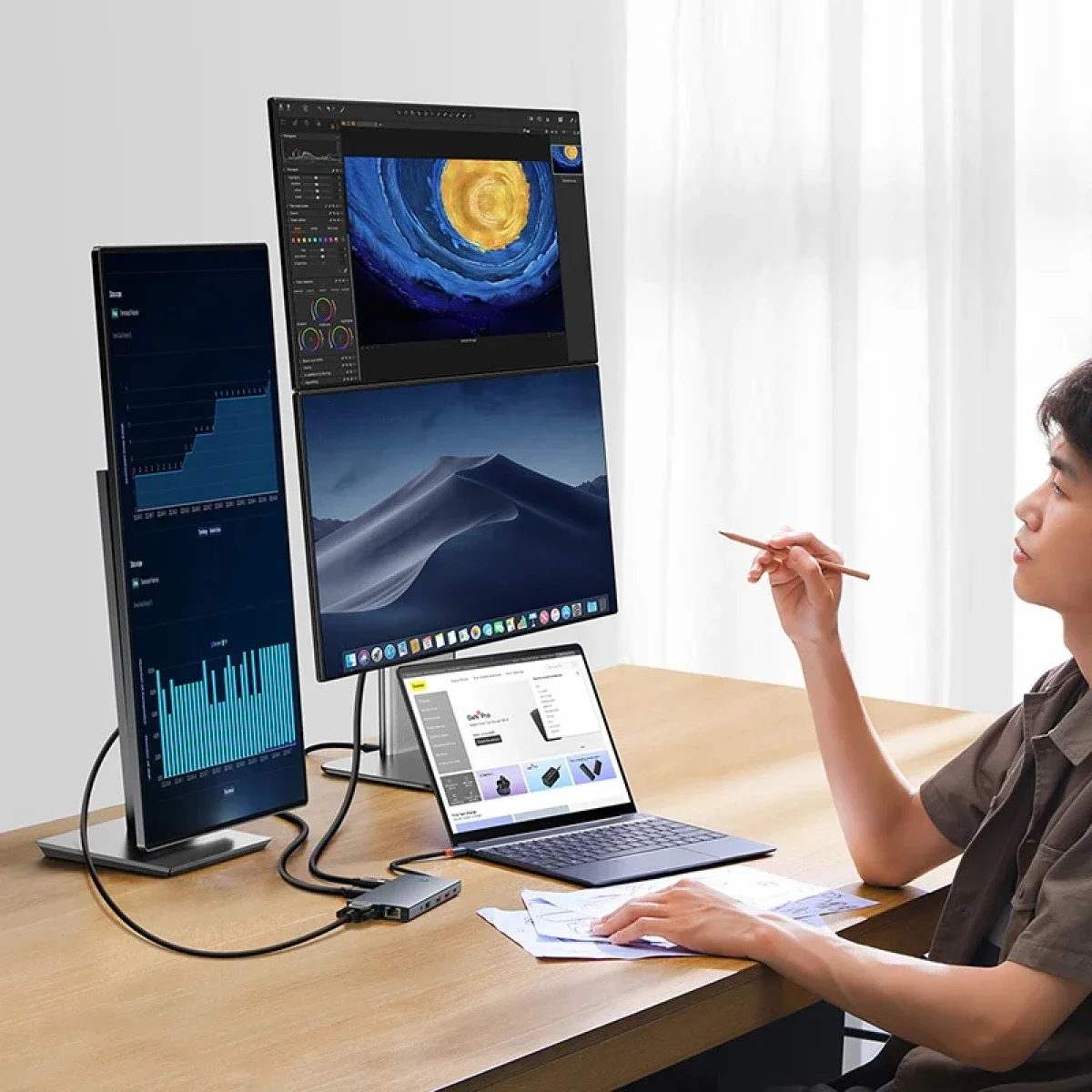 Baseus PortalJoy Series 13-Port USB-C Hub with Dual HDMI 4K@60Hz, DP 4K@120Hz, VGA, RJ45, SD/TF and 100W PD - Space Grey - Image 7