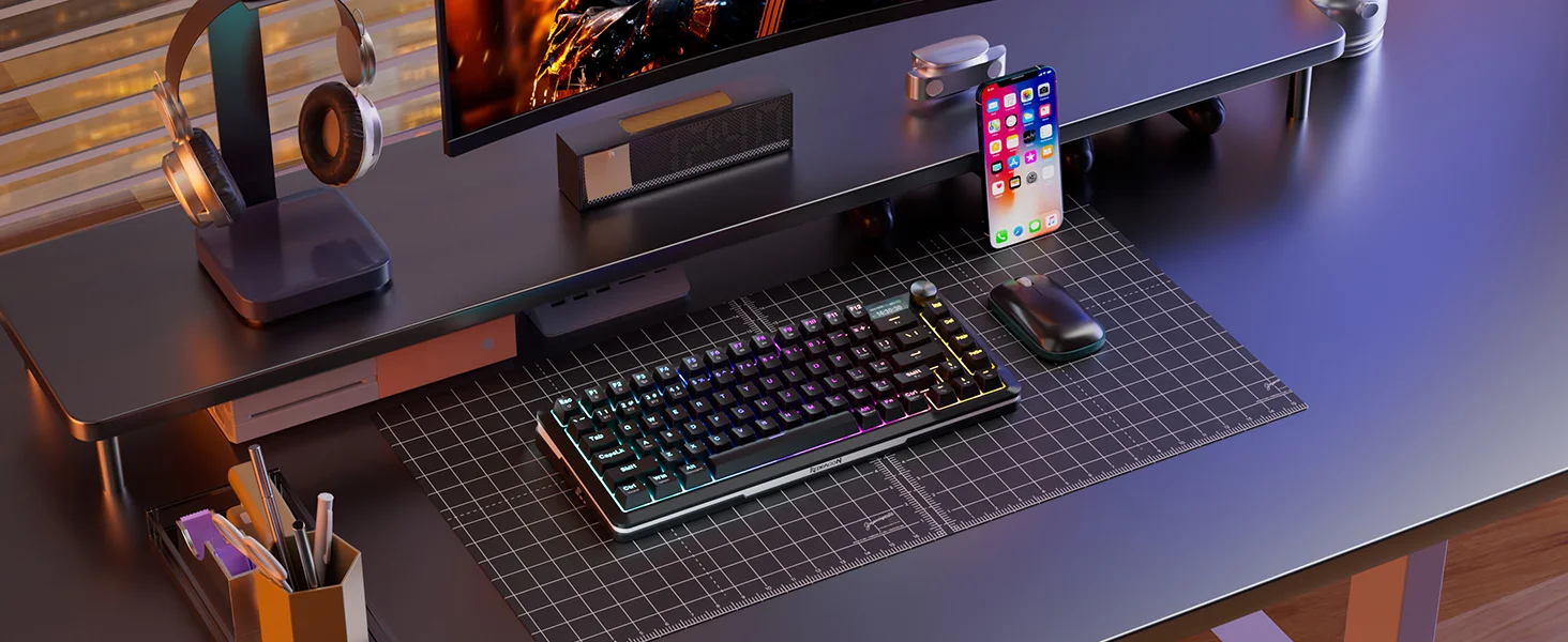كيبورد ألعاب ميكانيكي Redragon K708 لاسلكي ثلاثي الاتصال مع شاشة LCD وإضاءة RGB وبطارية 4000mAh - Thumbnail 22