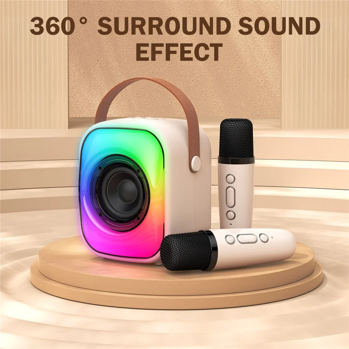 ONIKUMA L7 RGB Bluetooth Karaoke Speaker with 2 Microphones - Beige - Image 10