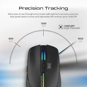 ماوس لاسلكي Promate KITT ببطارية قابلة للشحن 500mAh وإضاءة RGB ودقة 1600 DPI أسود - Thumbnail 9