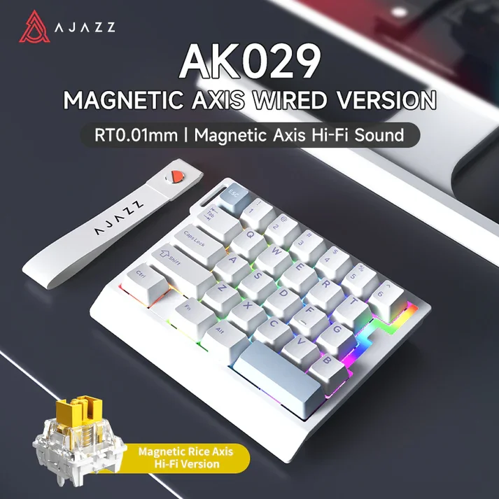كيبورد ألعاب AJAZZ AK029 ميكانيكي سلكي RGB، 29 مفتاح، سويتشات Ice Island قابلة للتبديل، أبيض وأزرق - Image 3