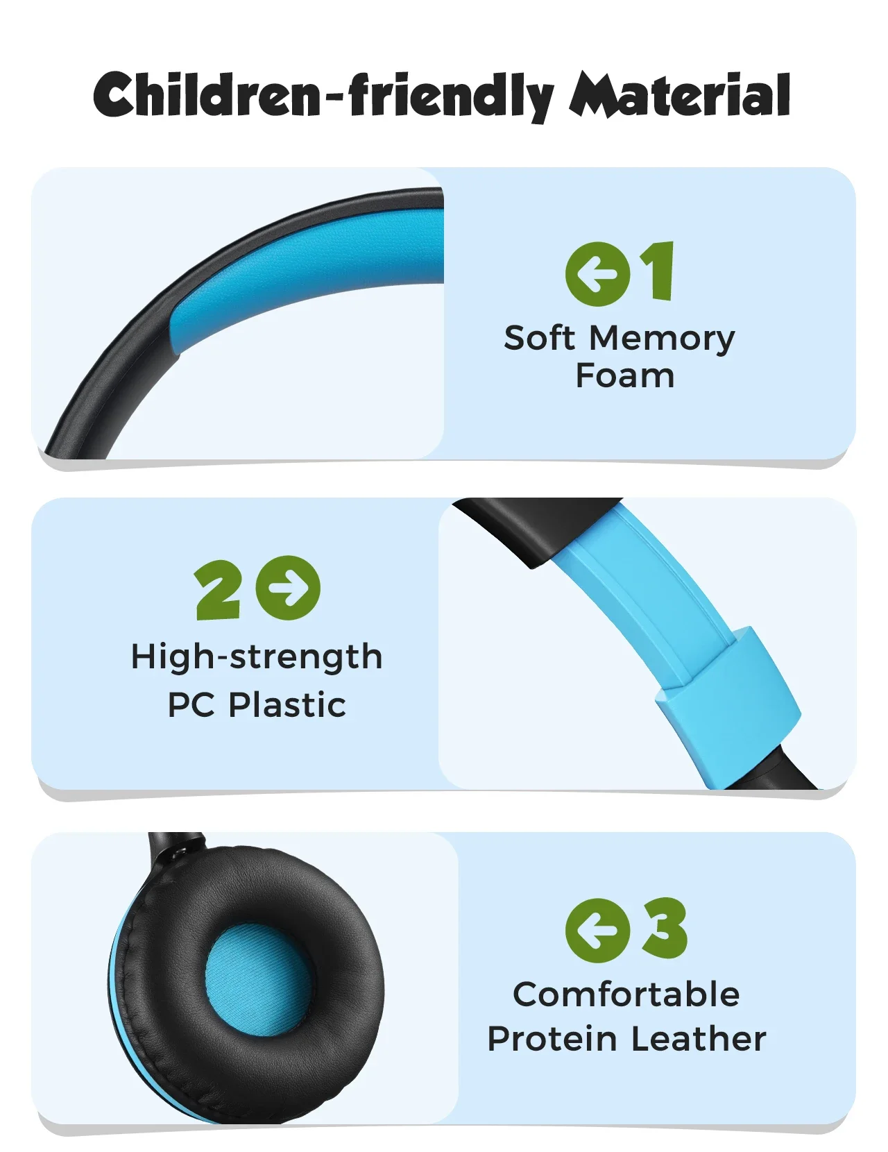 Mpow CHE1 Kids Wired Headphones with 94dB Volume Limit, Blue - Thumbnail 13