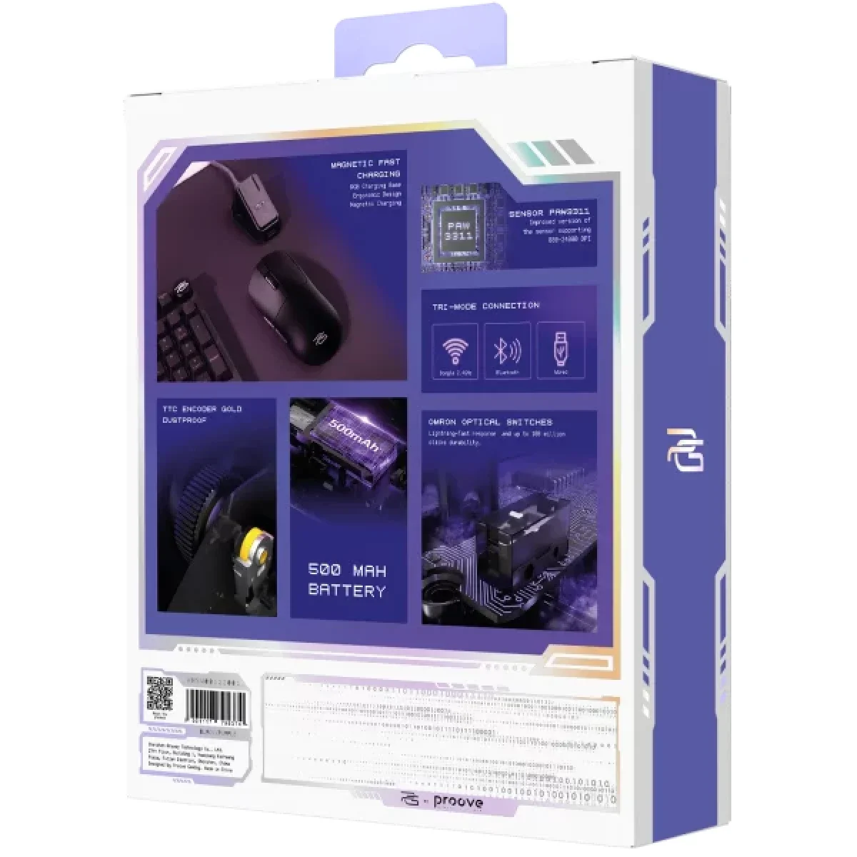 Proove Gaming Superfight Wireless Tri-Mode Gaming Mouse 12000 DPI with Charging Dock - Black/Purple (WMSW00122001) - Thumbnail 9