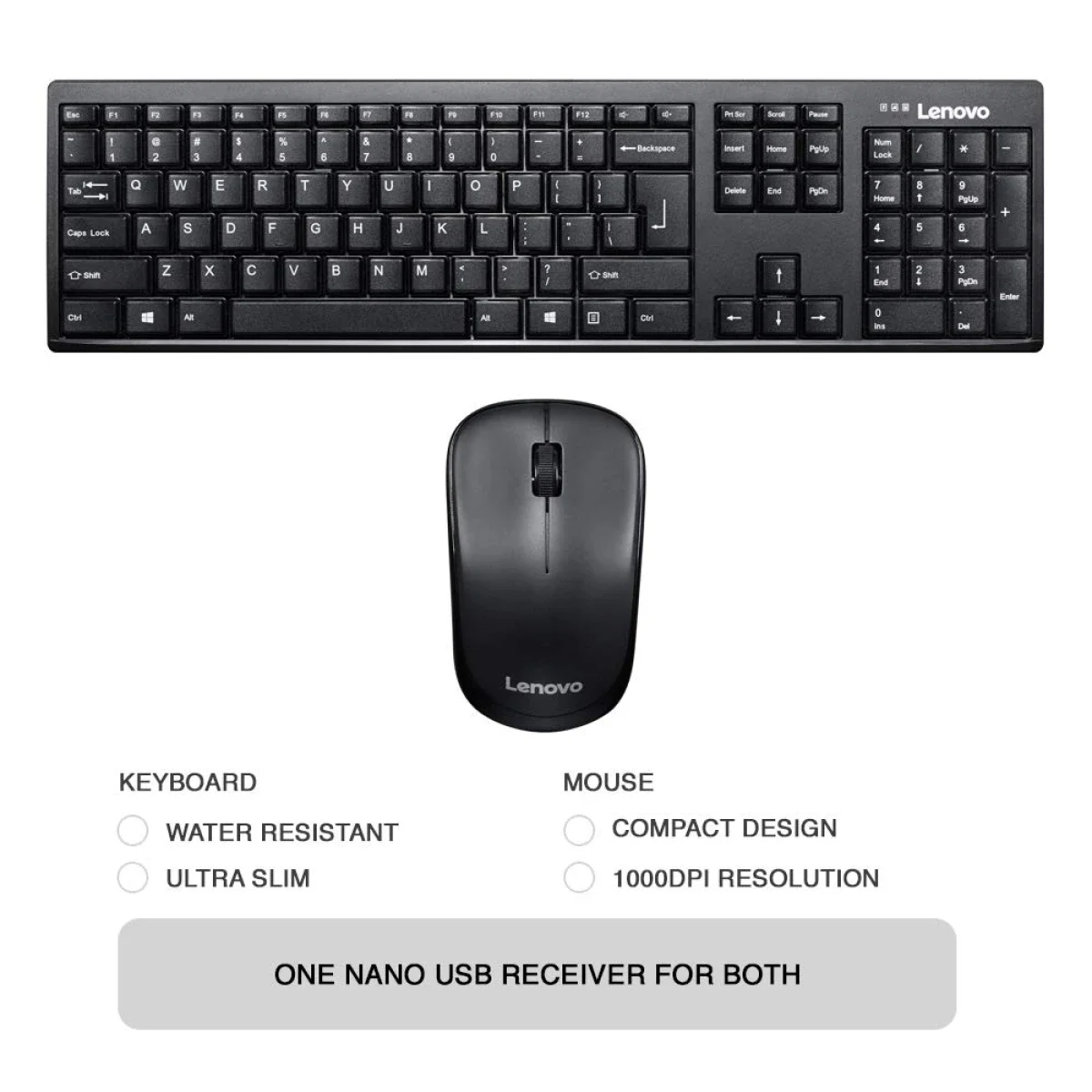 مجموعة لوحة مفاتيح وفأرة لاسلكية Lenovo 100 بتخطيط عربي/إنجليزي - Image 2