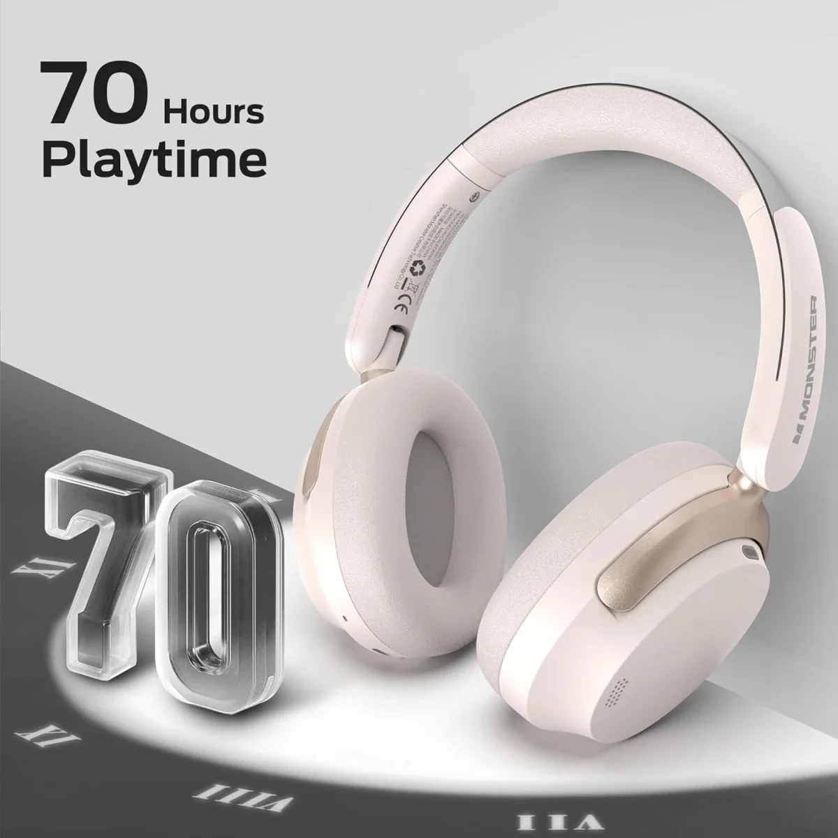 Monster Persona 3rd ANC Wireless Over-Ear Headphones with Mic, 70 Hours Playtime - White - Thumbnail 3