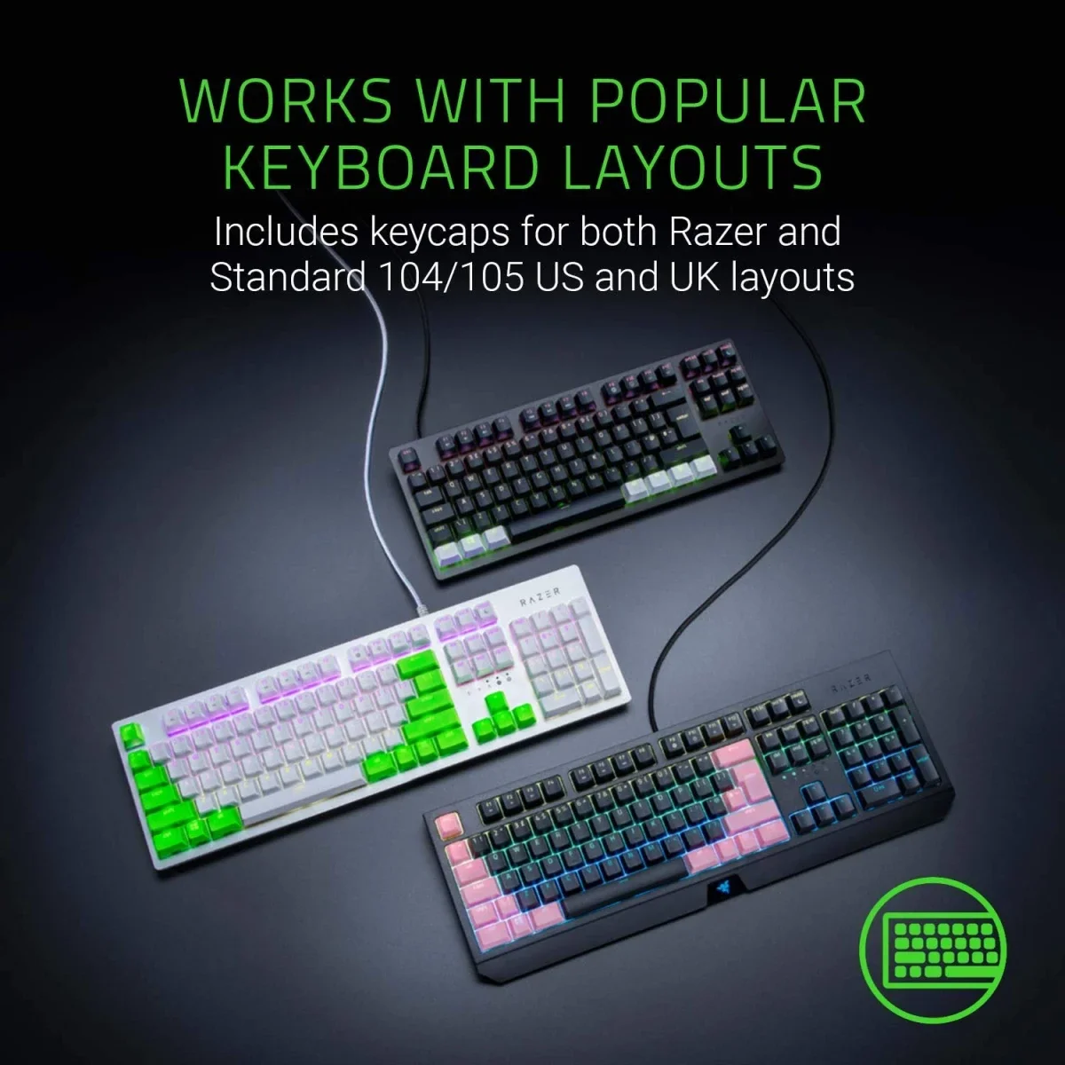 Razer Doubleshot PBT Keycap Upgrade Set for Mechanical & Optical Keyboards - Green - Thumbnail 6