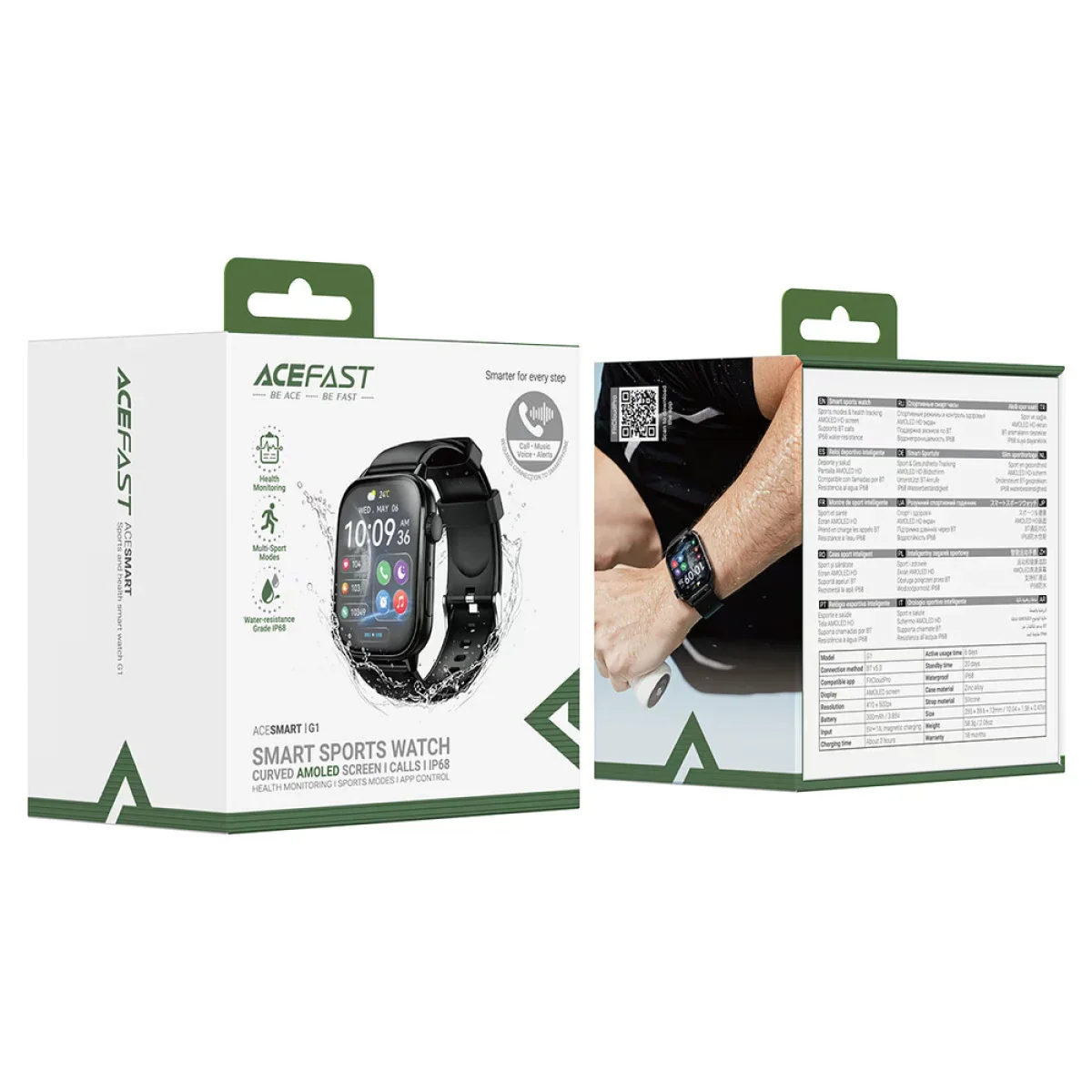 ساعة ذكية ACEFAST G1 بشاشة AMOLED مقاس 1.95 إنش للرياضة والصحة - أسود - Thumbnail 6