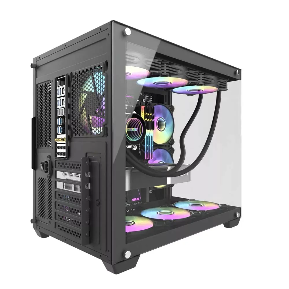 DarkFlash C285P V2 Luxury ATX Dual-Chamber PC Case with Dual Glass Panels - Black - Thumbnail 4