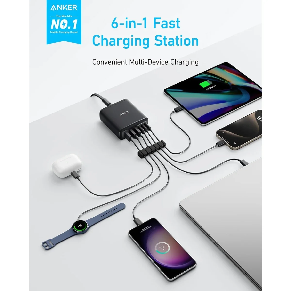 شاحن مكتبي Anker A2154K11 USB-C بقدرة 112 واط و6 منافذ - Thumbnail 4