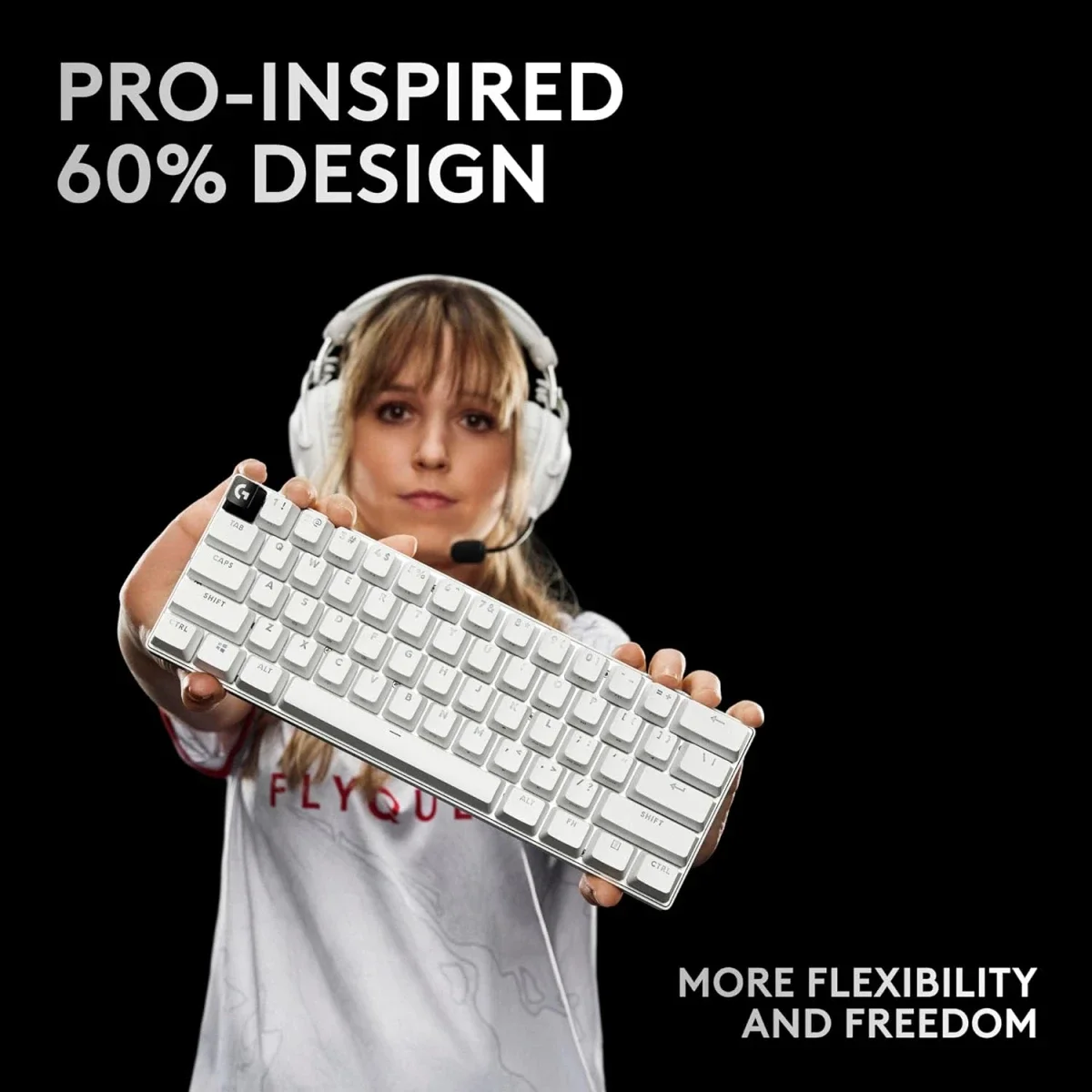 لوحة مفاتيح ألعاب Logitech G PRO X 60 LIGHTSPEED ميكانيكية لاسلكية 60% باللون الأبيض - Thumbnail 6