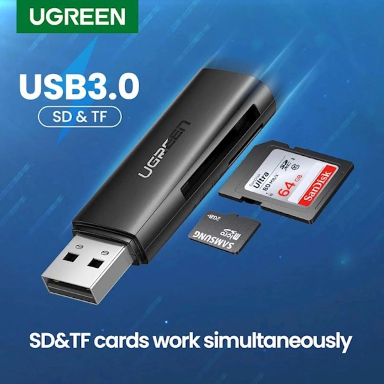 قارئ بطاقات ذاكرة Ugreen 60722 متعدد الوظائف USB 3.0 لبطاقات SD وMicroSD - Thumbnail 2