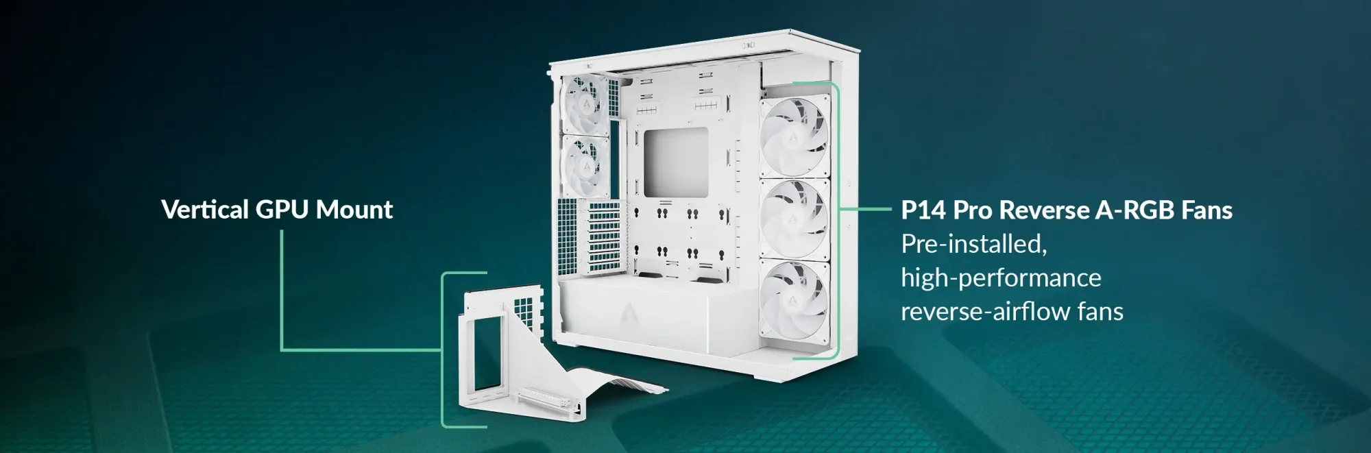 ARCTIC Xtender VG White Clear Glass Premium E-ATX PC Gaming Case - Thumbnail 9
