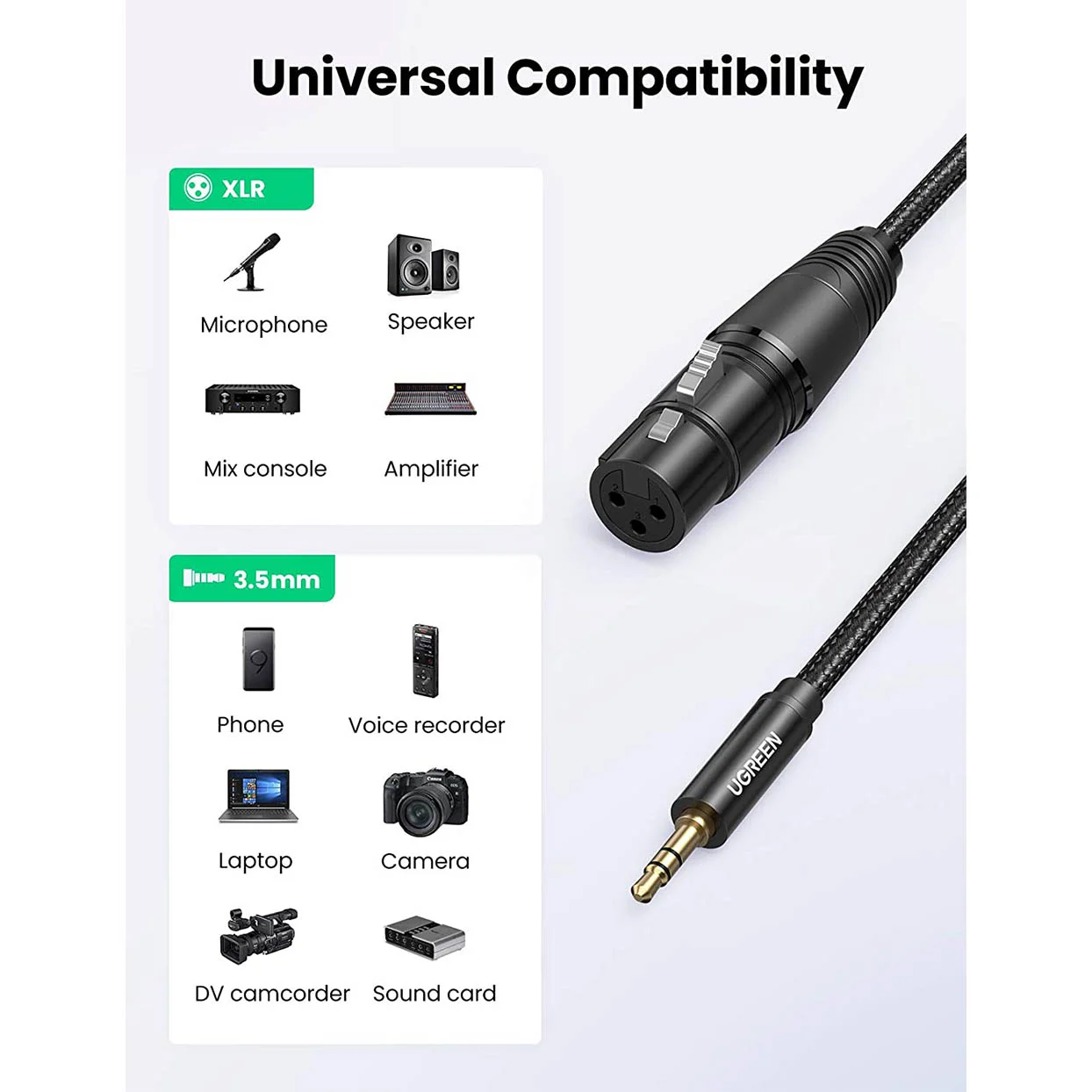 Ugreen 20244 3.5mm Three-Pole Male AUX to XLR Female Audio Cable, 2m - Thumbnail 2