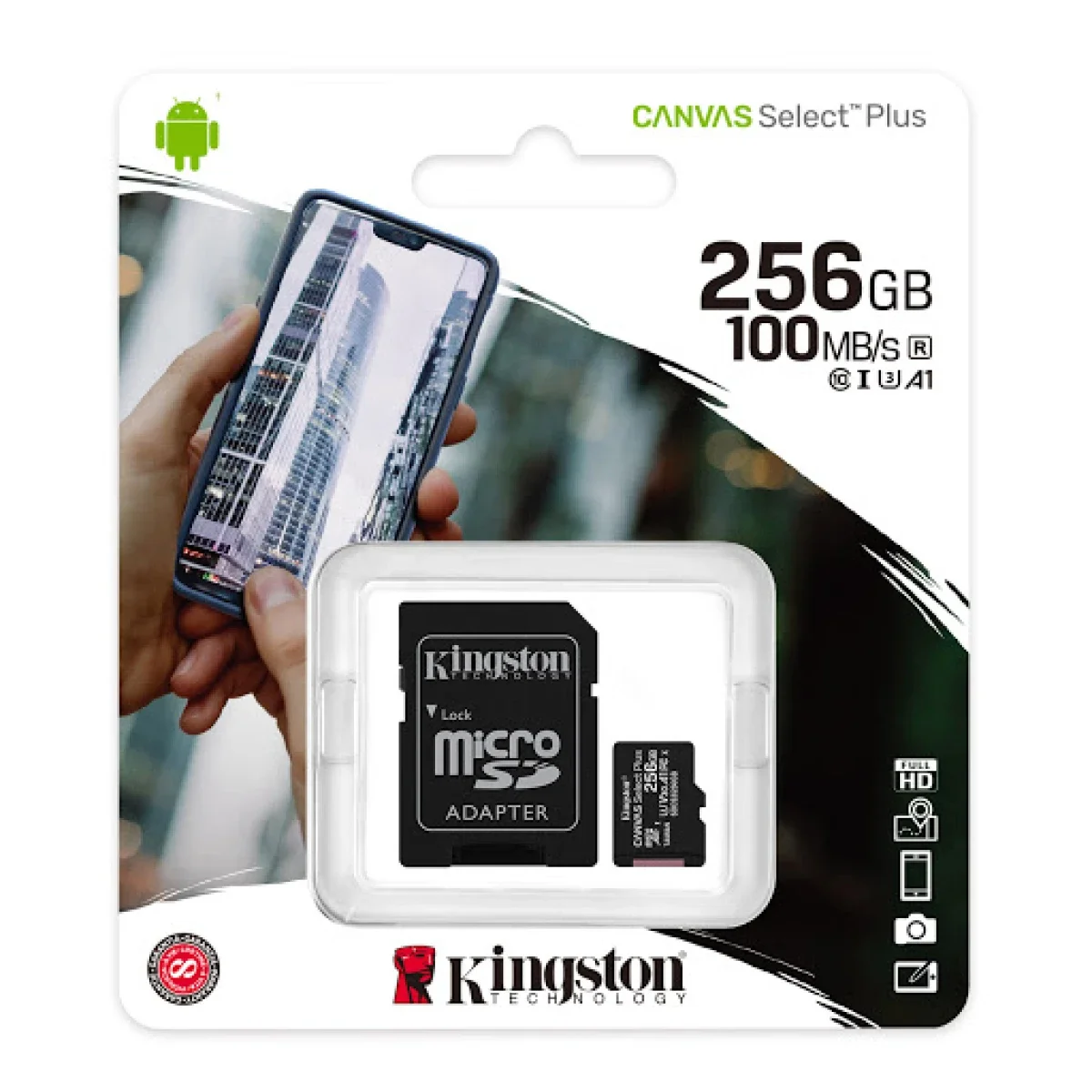 كرت ذاكرة Kingston Canvas Select Plus microSDXC سعة 256GB بسرعة تصل إلى 100MB/s مع محول
