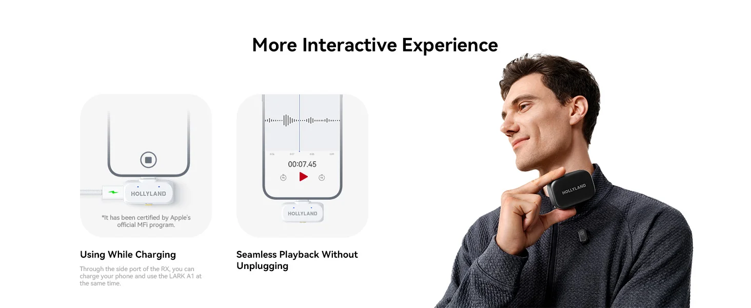ميكروفون لاسلكي Hollyland Lark A1 Duo مع مستقبل USB-C، 48kHz/24-bit، أسود - Image 18