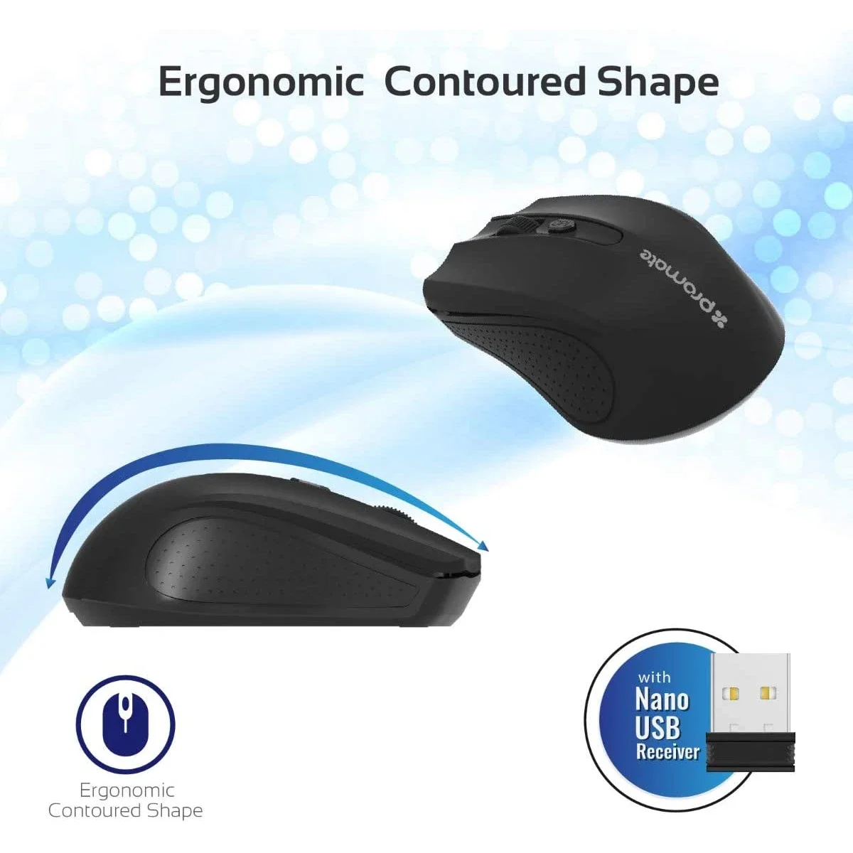 Promate CLIX-8 Wireless Optical Mouse with USB Nano Receiver, 1600 DPI, 10m Range - Thumbnail 5