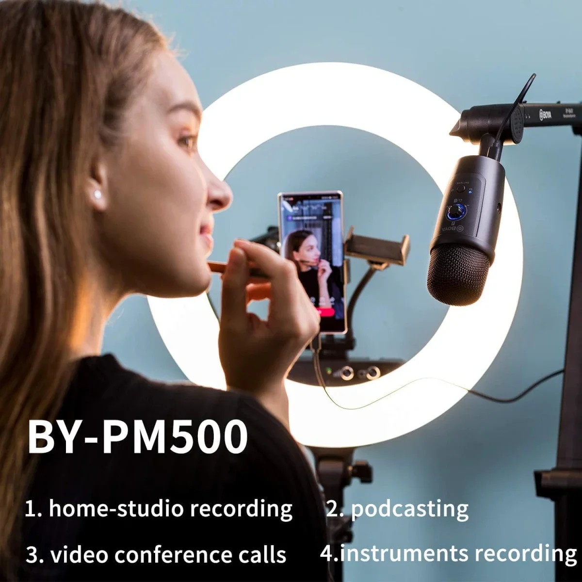 ميكروفون مكثف USB Boya BY-PM500 مع حامل طاولة، أسود - Image 4