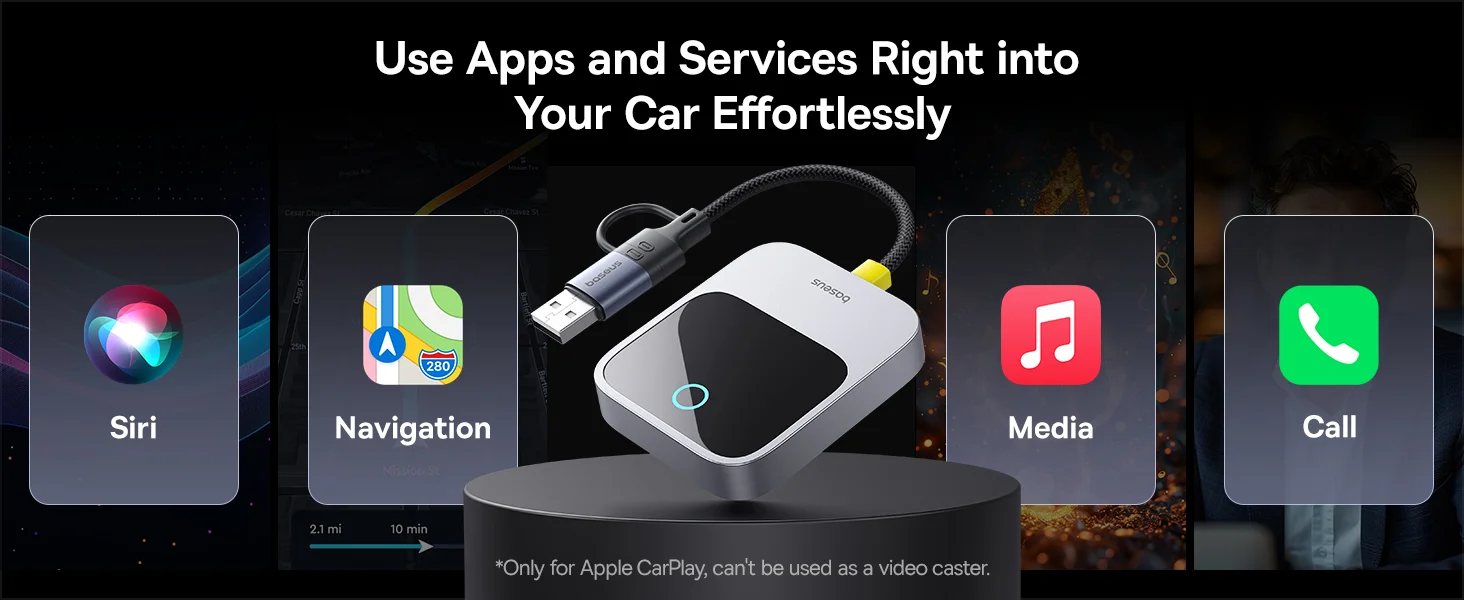 Baseus PrimeTrip Wireless CarPlay Adapter for iPhone, Grey - Thumbnail 11