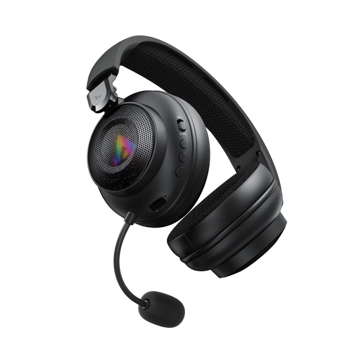 سماعة ألعاب ACEFAST H15 لاسلكية مع Bluetooth 6.0 و2.4GHz وإضاءة RGB وميكروفون - أسود - Thumbnail 3