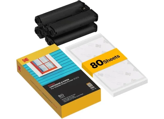 عبوة إعادة تعبئة خرطوشة وورق صور Kodak PHC-80 4PASS مقاس 4 × 6 إنش لطابعات Dock، 80 صورة