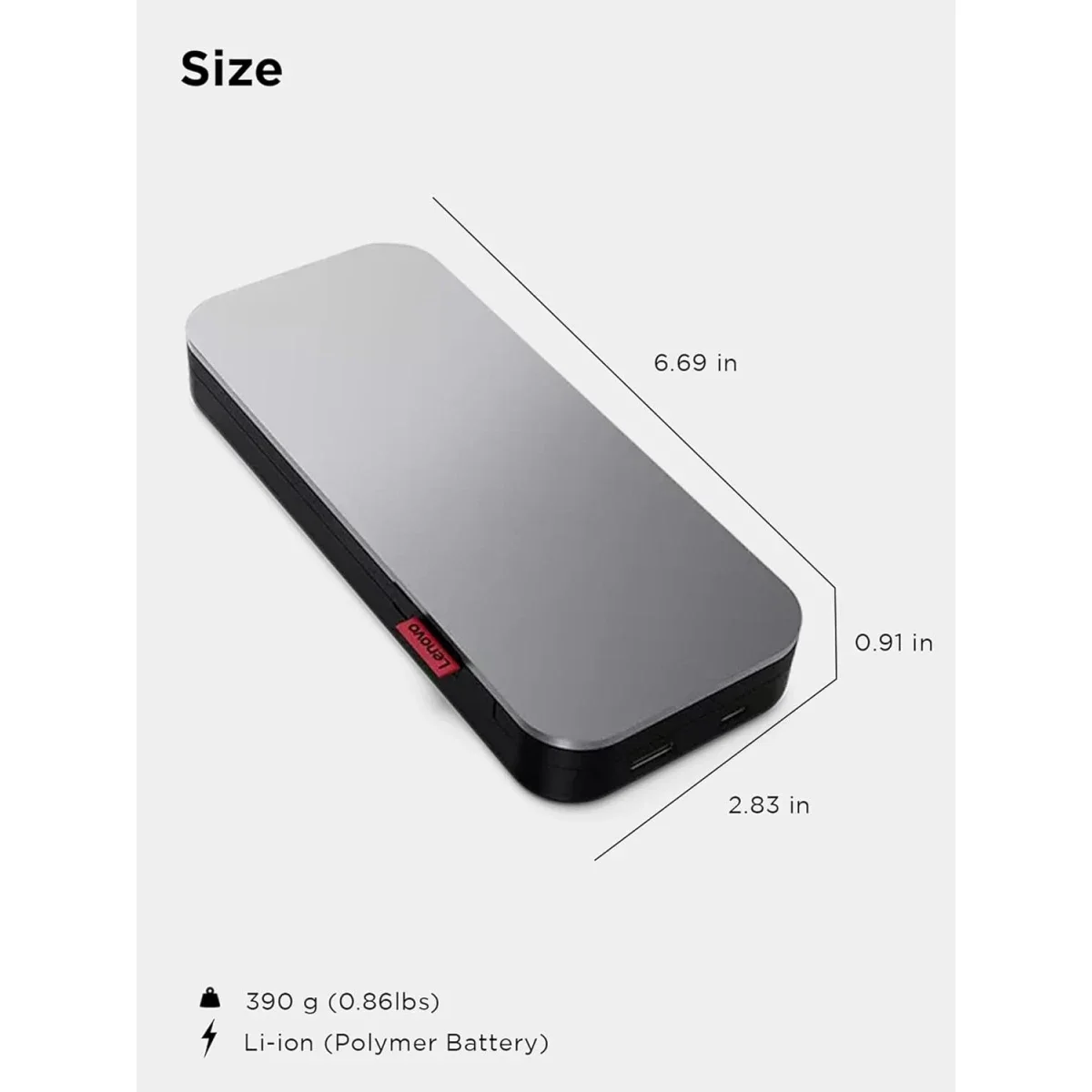 Lenovo Go USB-C Laptop Power Bank 20000mAh 65W with USB-A, Storm Grey - Thumbnail 6