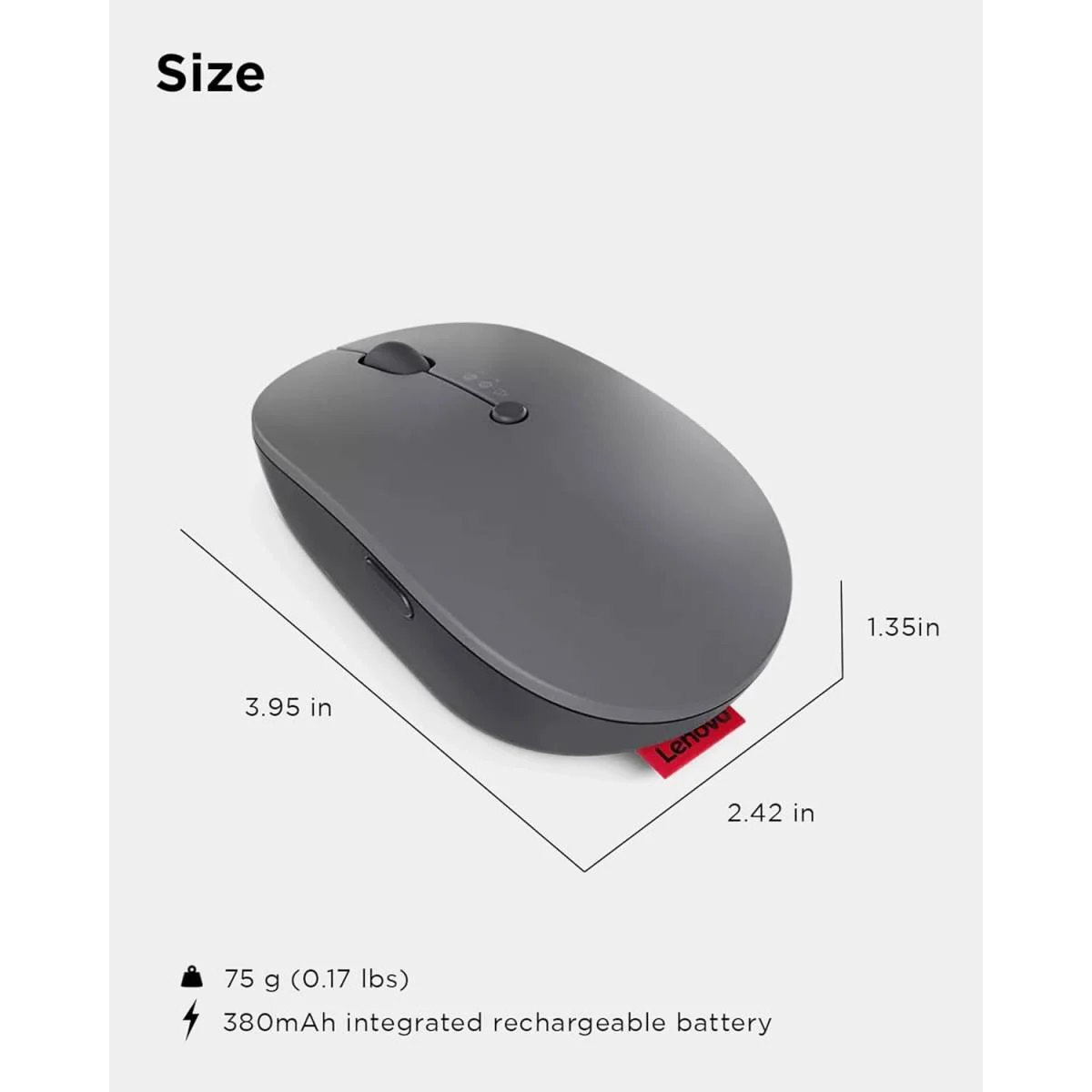 Lenovo Go Multi-Device Wireless Mouse GY51C21211, 2.4GHz, Bluetooth, USB-C Rechargeable, Grey - Image 7