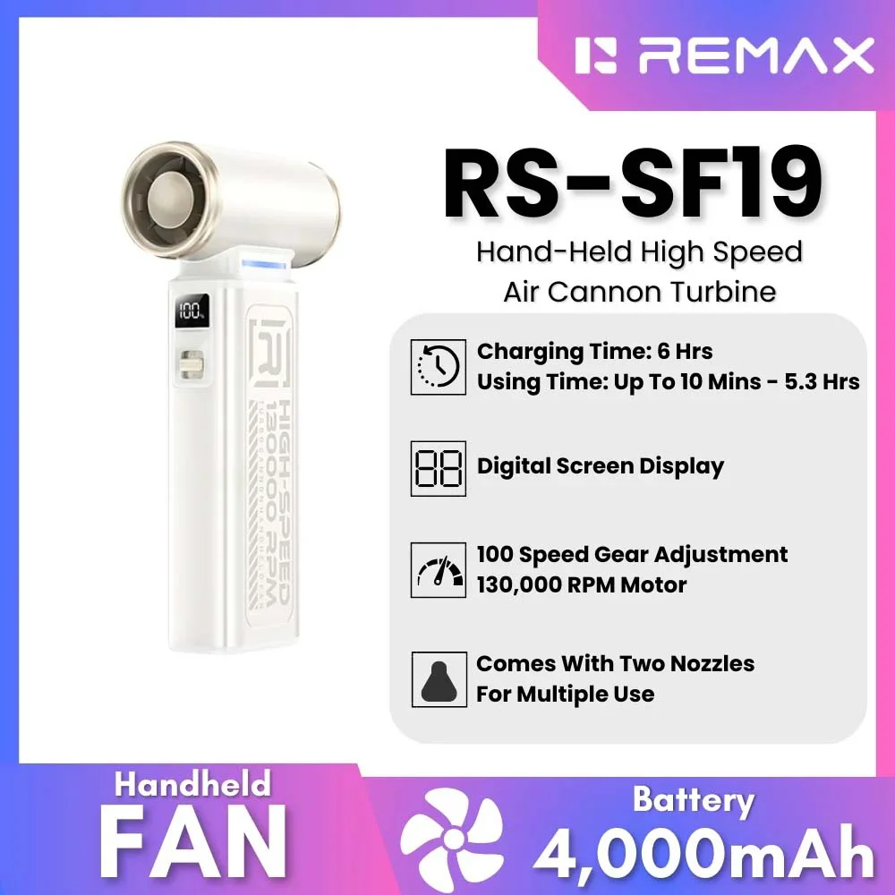 مروحة يدوية Remax RS-SF19 تيربو كانون 130000 دورة/دقيقة - أبيض - Image 2