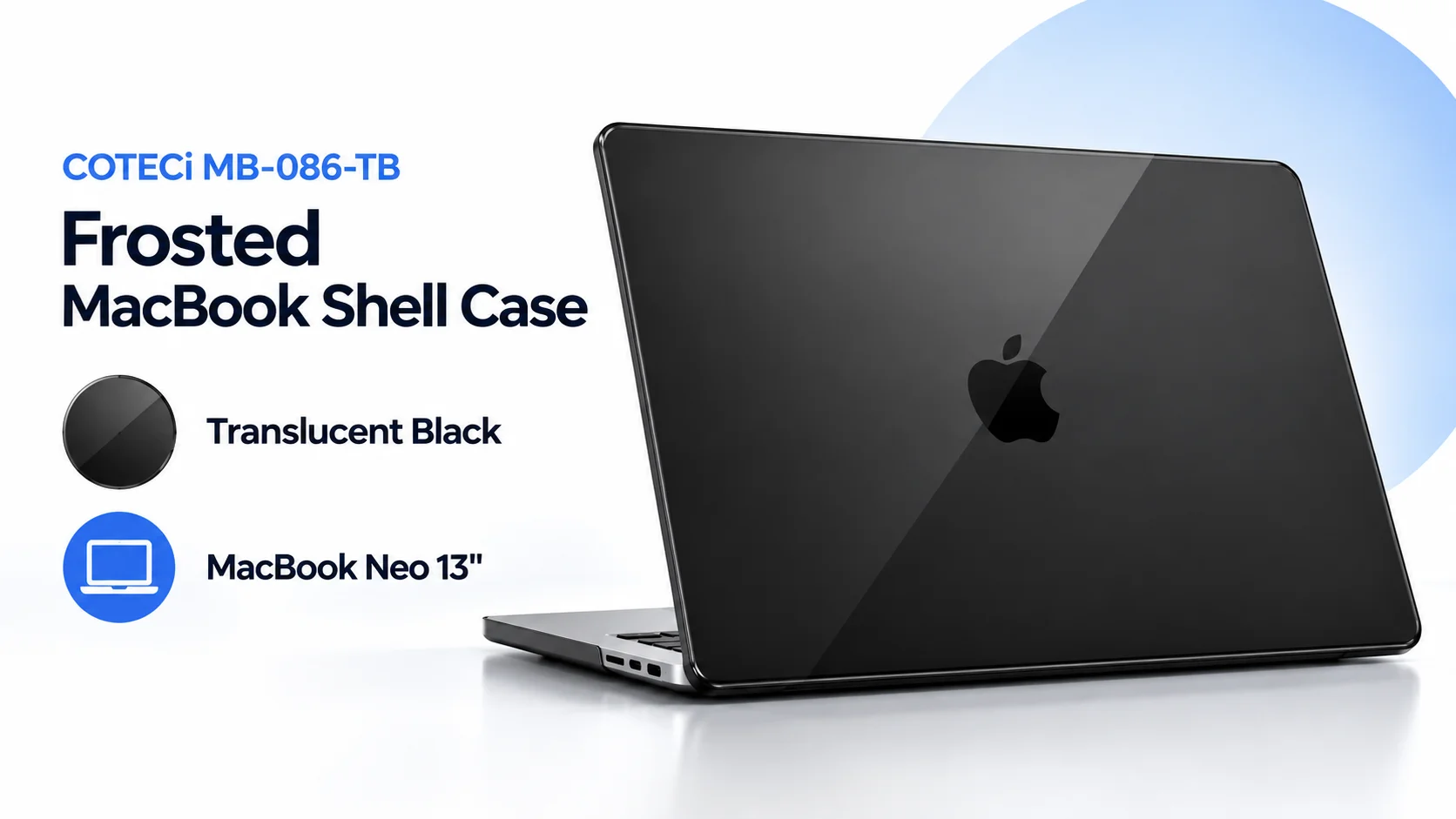 غطاء حماية لابتوب Coteci MB-086-TB بتصميم مطفي لجهاز MacBook Neo 13 إنش، أسود شفاف - Thumbnail 7