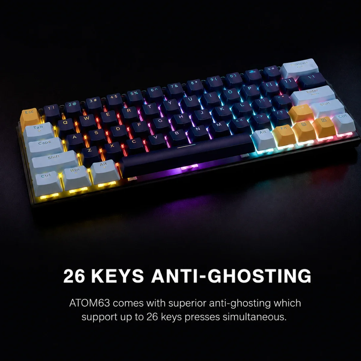 كيبورد ألعاب ميكانيكي سلكي Fantech SkyBlue / Navy بمفاتيح Rosie ATOM63 MK874V2 MIZU - Image 3