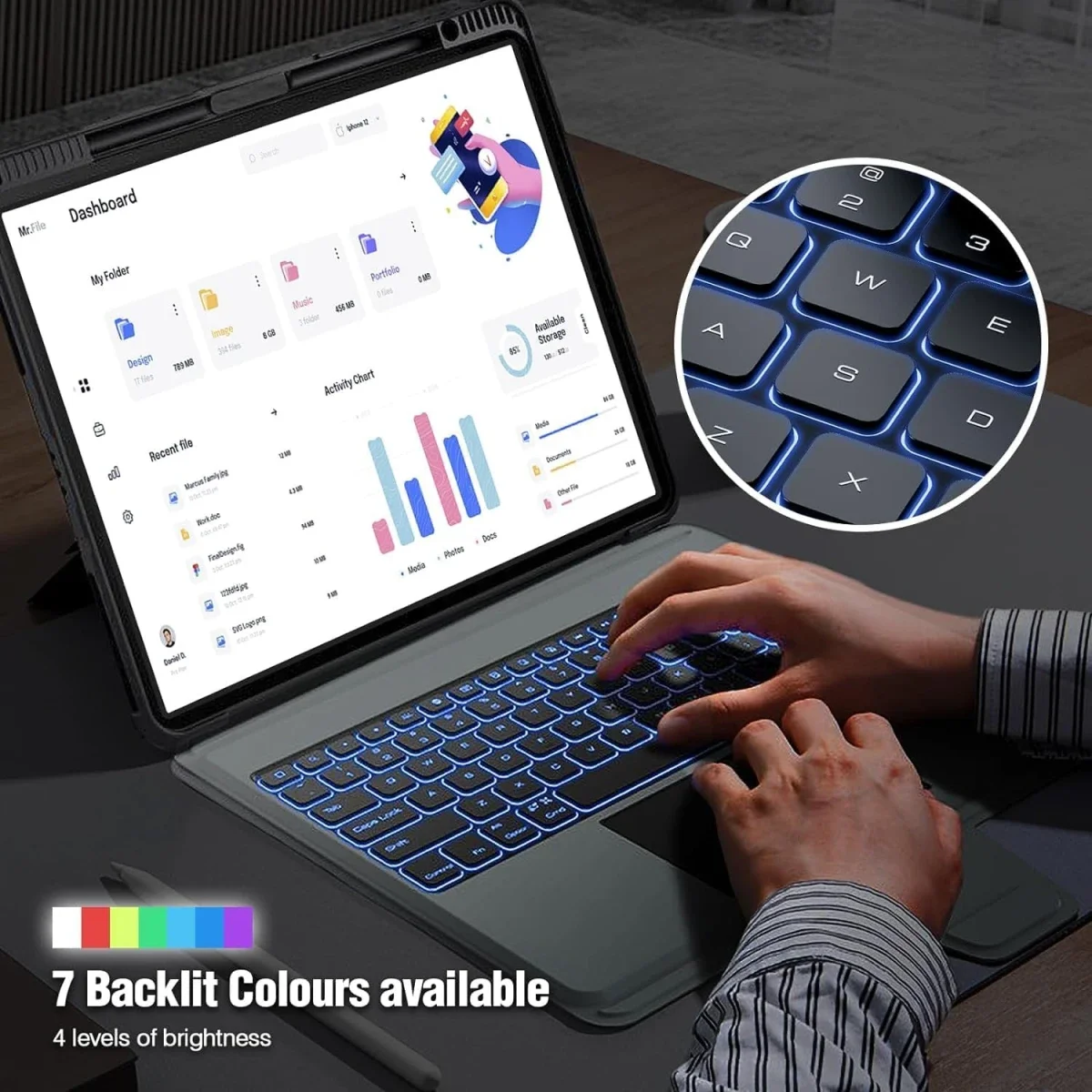 جراب لوحة مفاتيح Nillkin لجهاز iPad Air 13 إنش مع لوحة مفاتيح لاسلكية مضيئة قابلة للفصل ولوحة تتبع وحامل قلم - أسود - Thumbnail 2