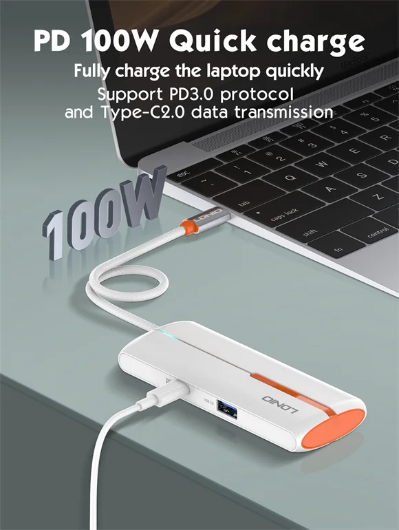 موزع USB-C 5 في 1 LDNIO DS-25U مع شحن 100W PD لأجهزة MacBook - أسود - Image 7