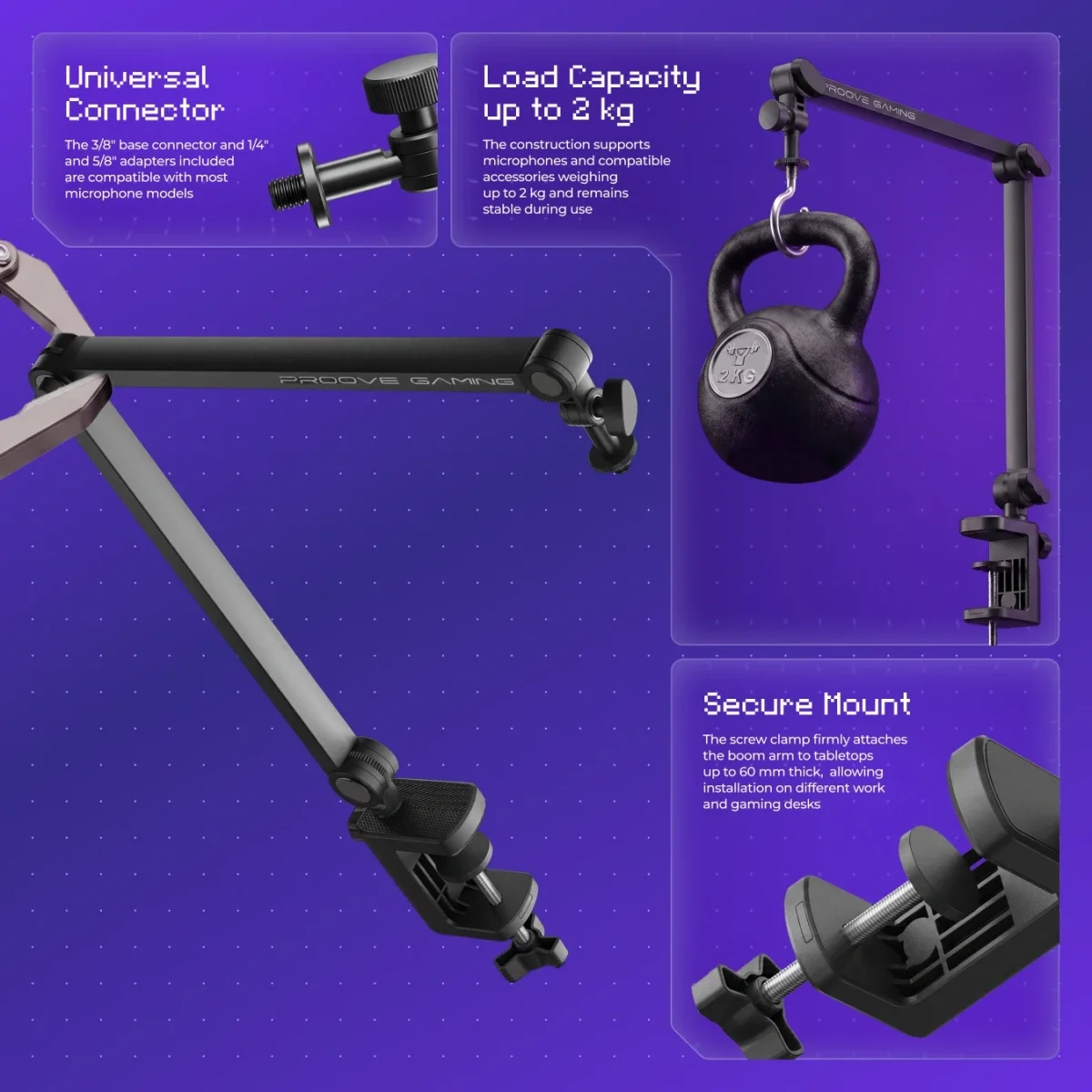 Proove Gaming Arrow Microphone Boom Arm Stand Black - Thumbnail 5